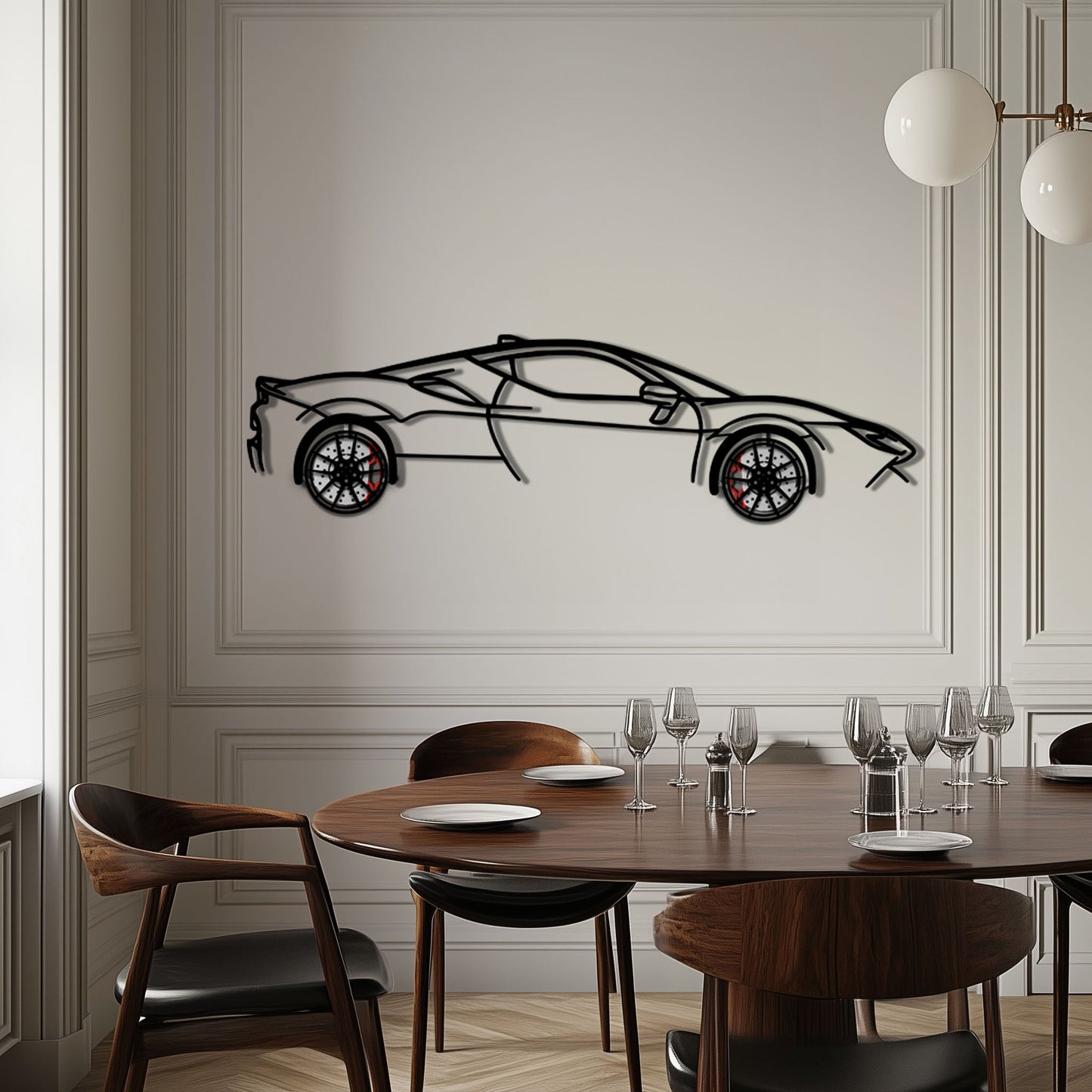 Ferrari SF90 Stradale Metal Car Wall Art with Rotating Wheels - Hybrid Hypercar Silhouette - Interactive Automotive Wall Decor - KAFMEKA135