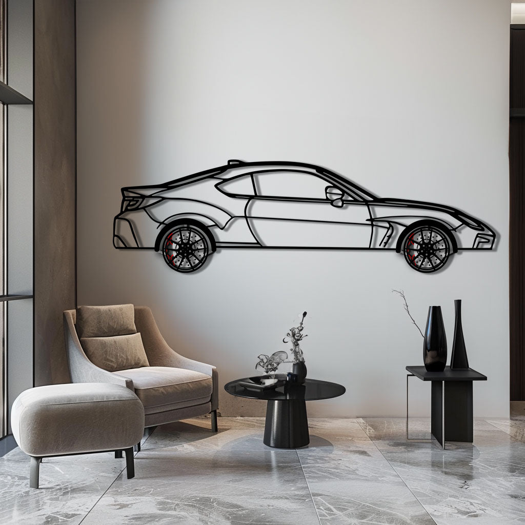 Toyota GR86 Metal Car Wall Art with Rotating Wheels - Modern JDM Sports Coupe Silhouette - Interactive Automotive Wall Decor - KAFMEKA157