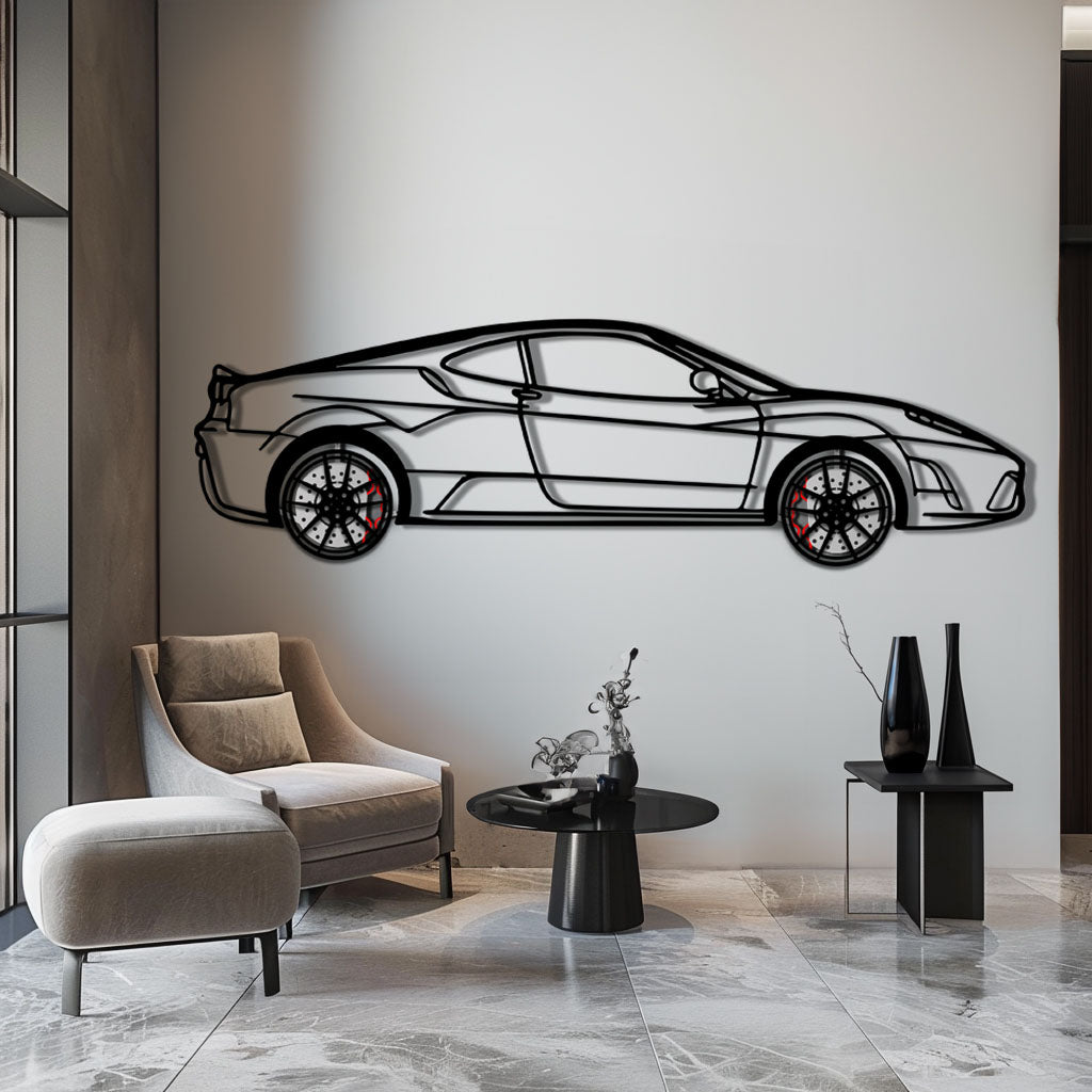 Ferrari F430 Scuderia Metal Car Wall Art with Rotating Wheels - Track-Focused V8 Silhouette - Interactive Automotive Wall Art - KAFMEKA133