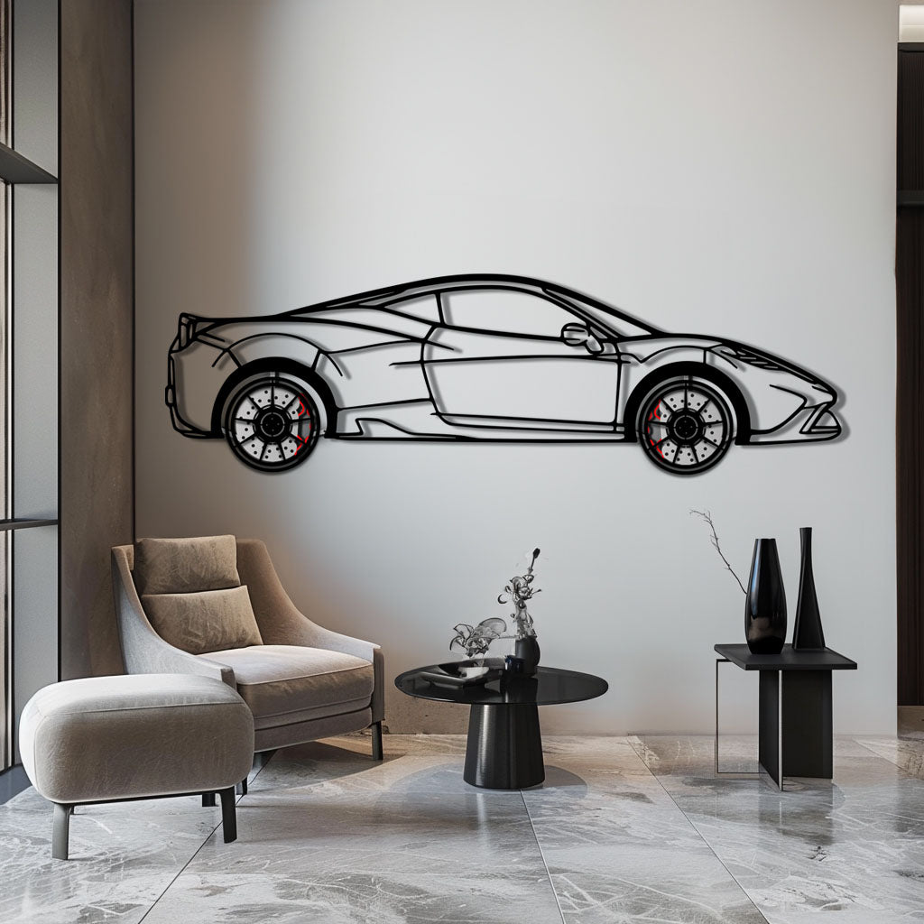 Ferrari 458 Speciale Metal Car Wall Art with Rotating Wheels - Track-Focused V8 Silhouette - Interactive Automotive Wall Decor - KAFMEKA125