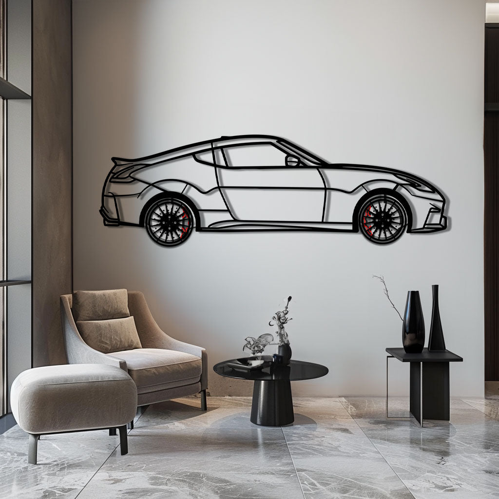 Nissan 350Z Metal Car Wall Art with Rotating Wheels - JDM Fairlady Z33 Silhouette - Interactive Automotive Wall Decor - KAFMEKA153