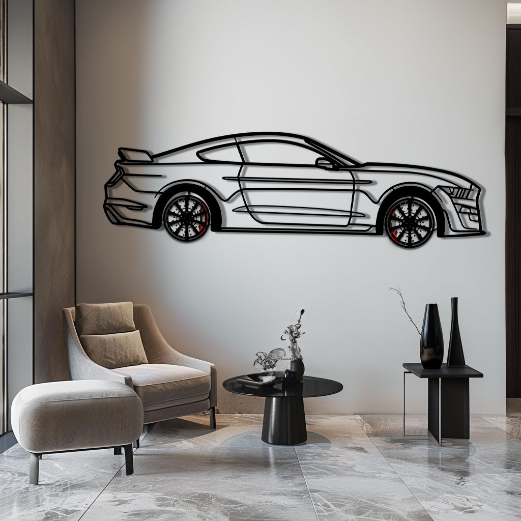 Ford Mustang Shelby GT500 Metal Car Wall Art with Rotating Wheels - Modern Muscle Silhouette Decor - Interactive Automotive Wall Art - KAFMEKA140