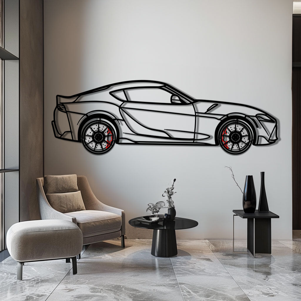 Toyota GR Supra (A90) Metal Car Wall Art with Rotating Wheels - Modern JDM Legend Silhouette - Interactive Automotive Wall Decor - KAFMEKA156