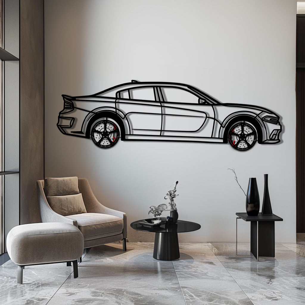 Dodge Charger SRT Metal Car Wall Art with Rotating Wheels - Modern American Muscle Silhouette - Interactive Automotive Wall Decor - KAFMEKA121