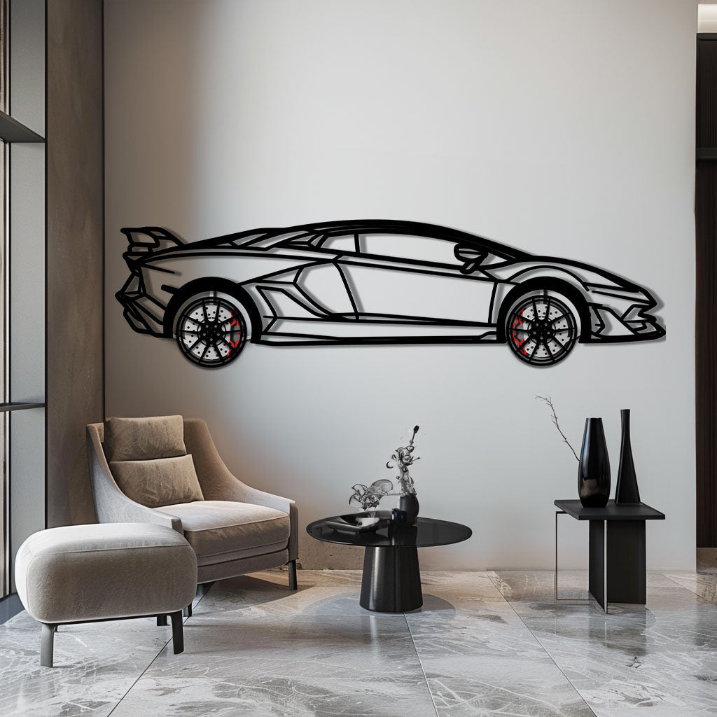 Lamborghini Aventador Metal Car Wall Art with Rotating Wheels - Italian V12 Hypercar Silhouette - Interactive Automotive Wall Decor - KAFMEKA145