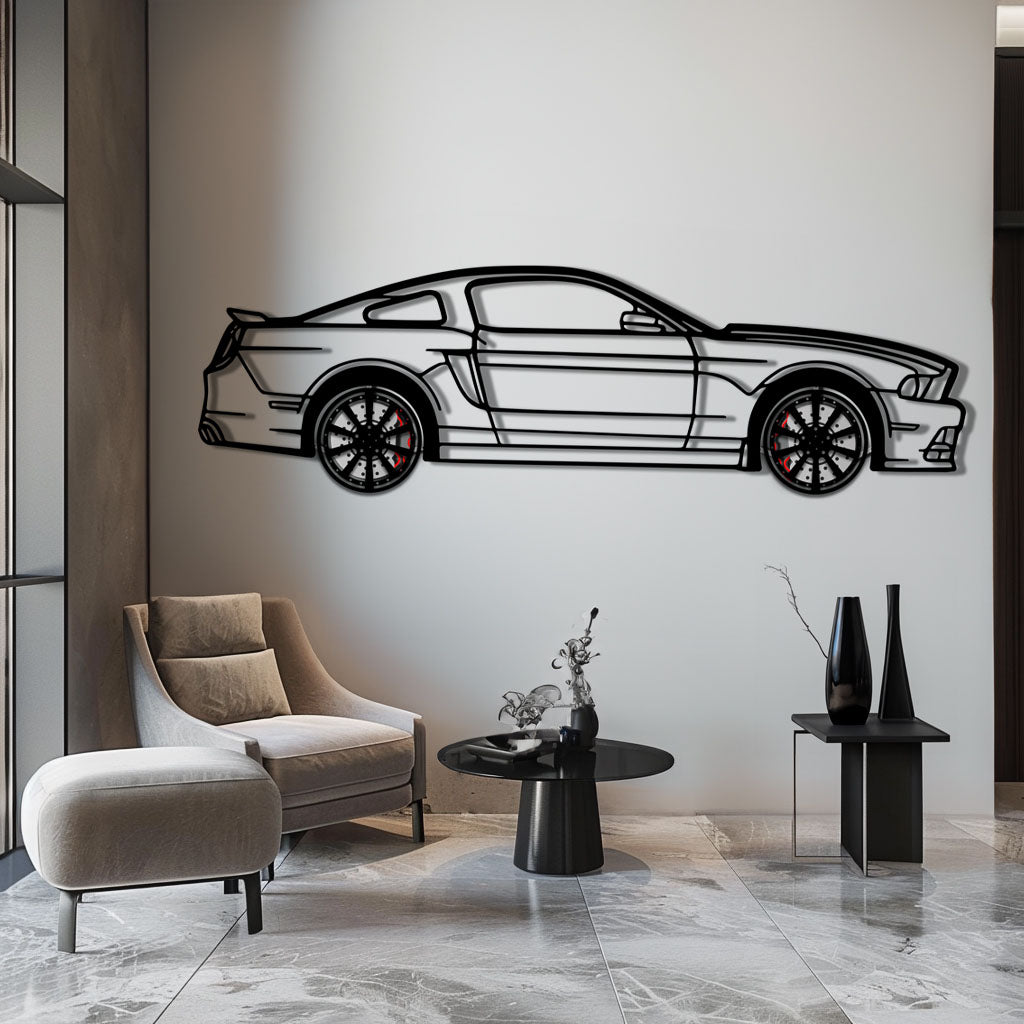 2013 Ford Mustang GT Metal Car Wall Art with Rotating Wheels - S197 Modern Muscle Silhouette - Interactive Automotive Wall Decor- KAFMEKA141