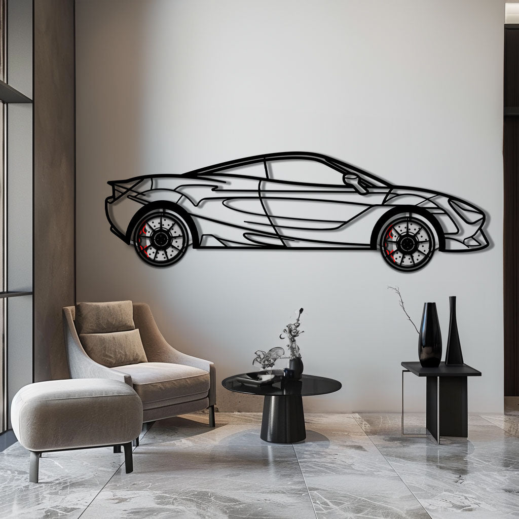McLaren 720S Metal Car Wall Art with Rotating Wheels - British Supercar Silhouette - Interactive Automotive Wall Decor - KAFMEKA149