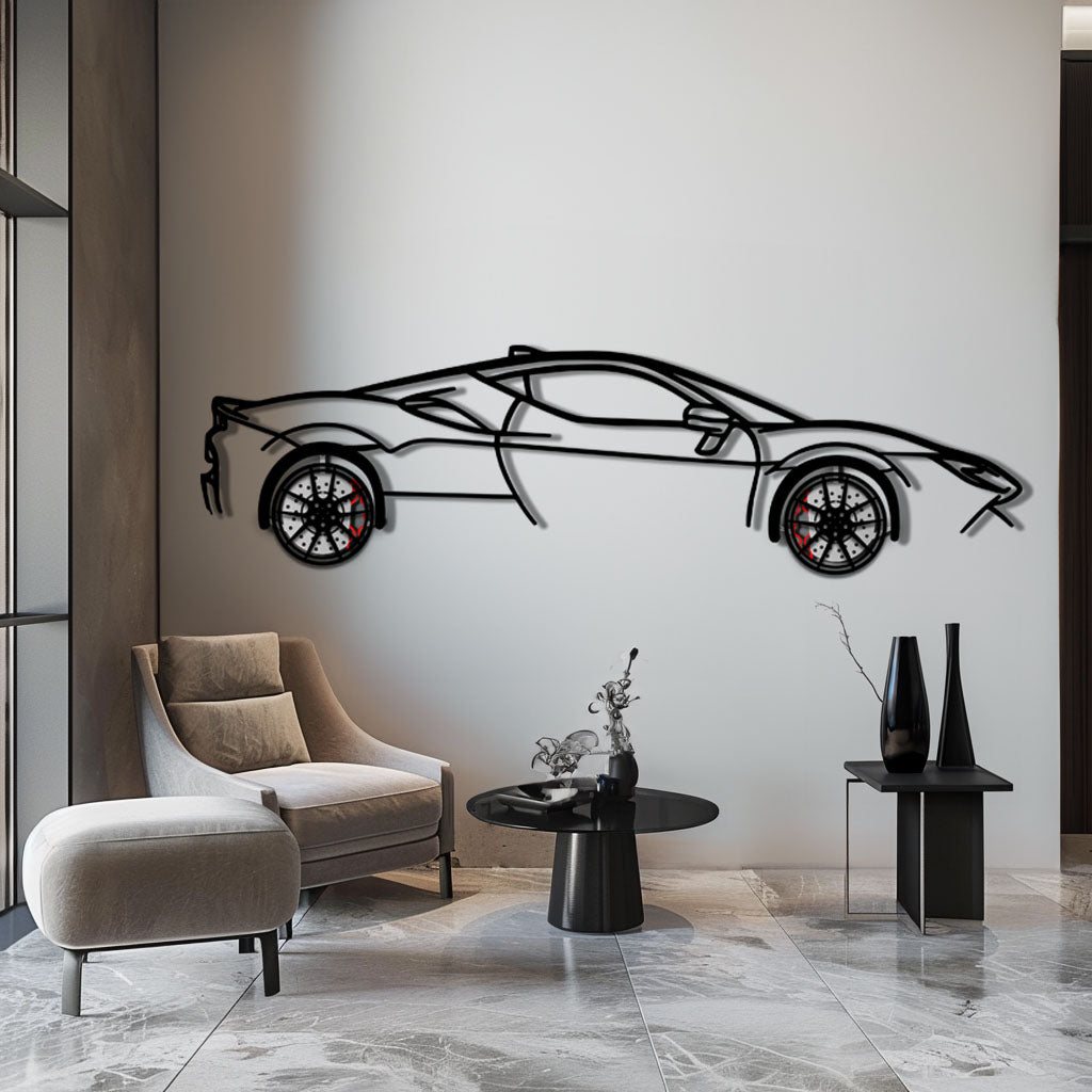 Ferrari SF90 Stradale Metal Car Wall Art with Rotating Wheels - Hybrid Hypercar Silhouette - Interactive Automotive Wall Decor - KAFMEKA135