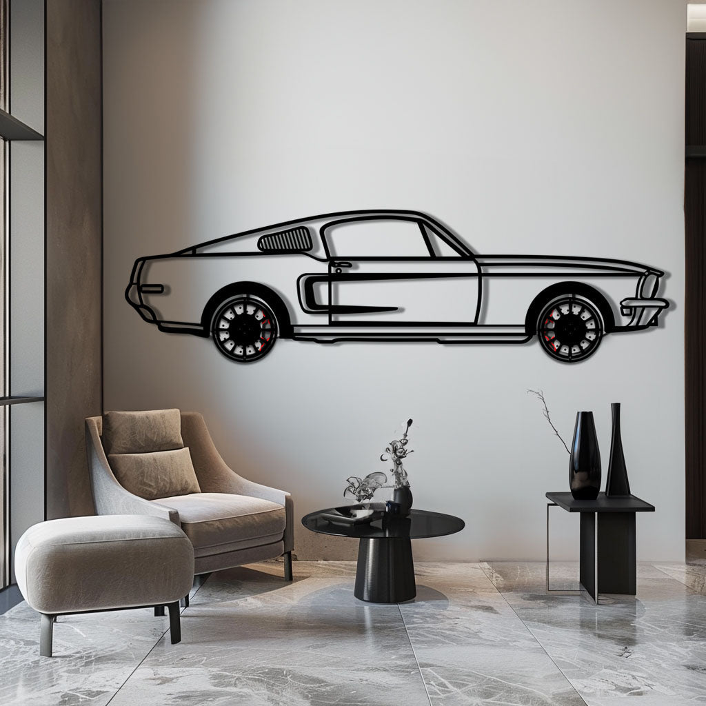 Ford Mustang GT Metal Car Wall Art with Rotating Wheels - Classic American Muscle Silhouette - Interactive Automotive Wall Decor - KAFMEKA137