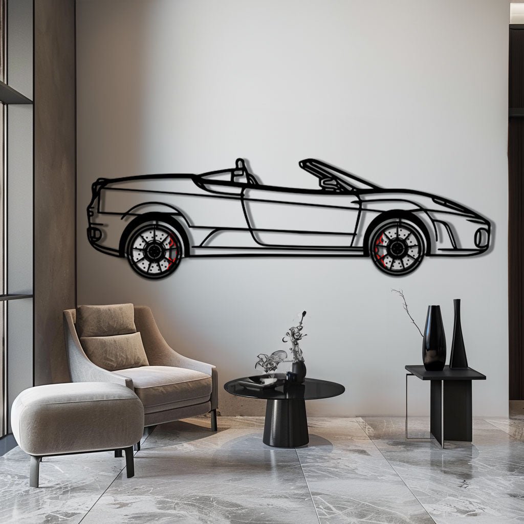 Ferrari F430 Spider Metal Car Wall Art with Rotating Wheels - Italian Convertible Supercar Silhouette - Interactive Automotive Wall Decor - KAFMEKA134
