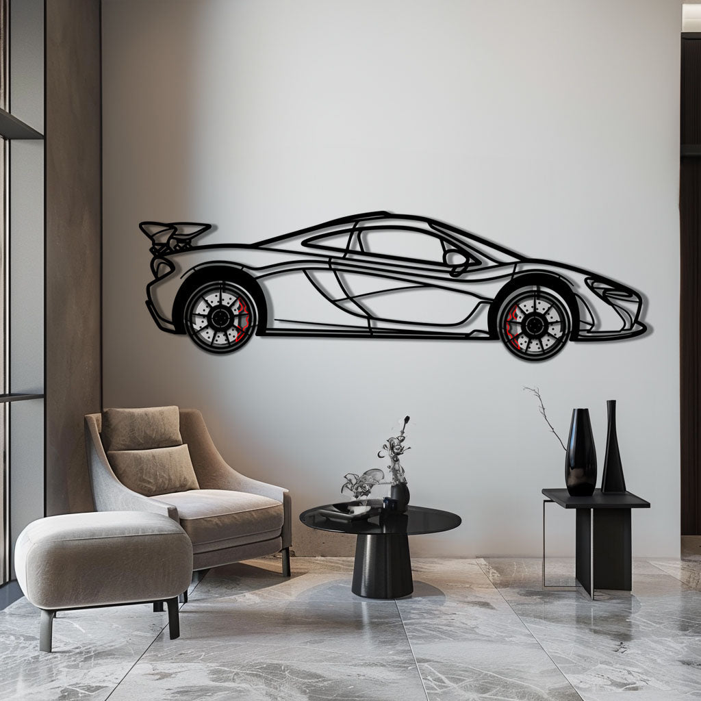 McLaren P1 Metal Car Wall Art with Rotating Wheels - Ultimate Hybrid Hypercar Silhouette - Interactive Automotive Wall Decor - KAFMEKA150