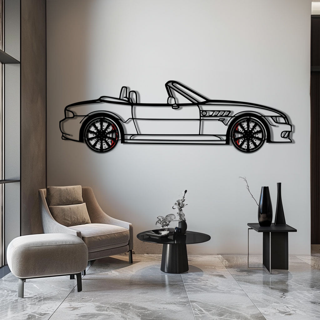BMW Z3 Metal Car Wall Art with Rotating Wheels - Classic Roadster Silhouette Decor - Interactive Automotive Wall Art - KAFMEKA112
