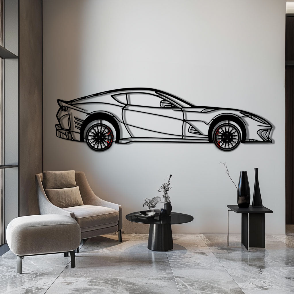 Ferrari 812 Superfast / F12 Metal Car Wall Art with Rotating Wheels - V12 Grand Tourer Silhouette - Interactive Automotive Wall Decor - KAFMEKA127