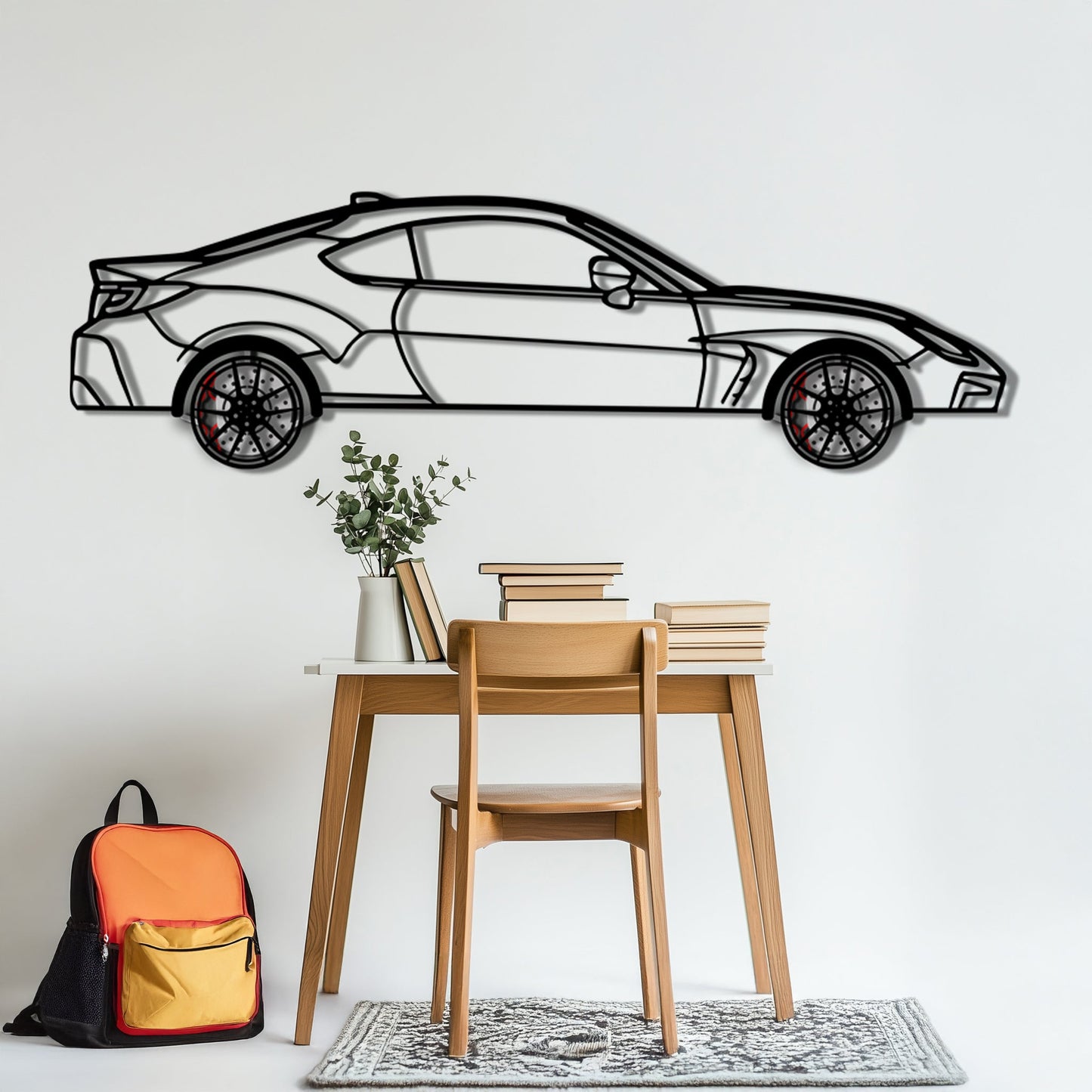 Toyota GR86 Metal Car Wall Art with Rotating Wheels - Modern JDM Sports Coupe Silhouette - Interactive Automotive Wall Decor - KAFMEKA157