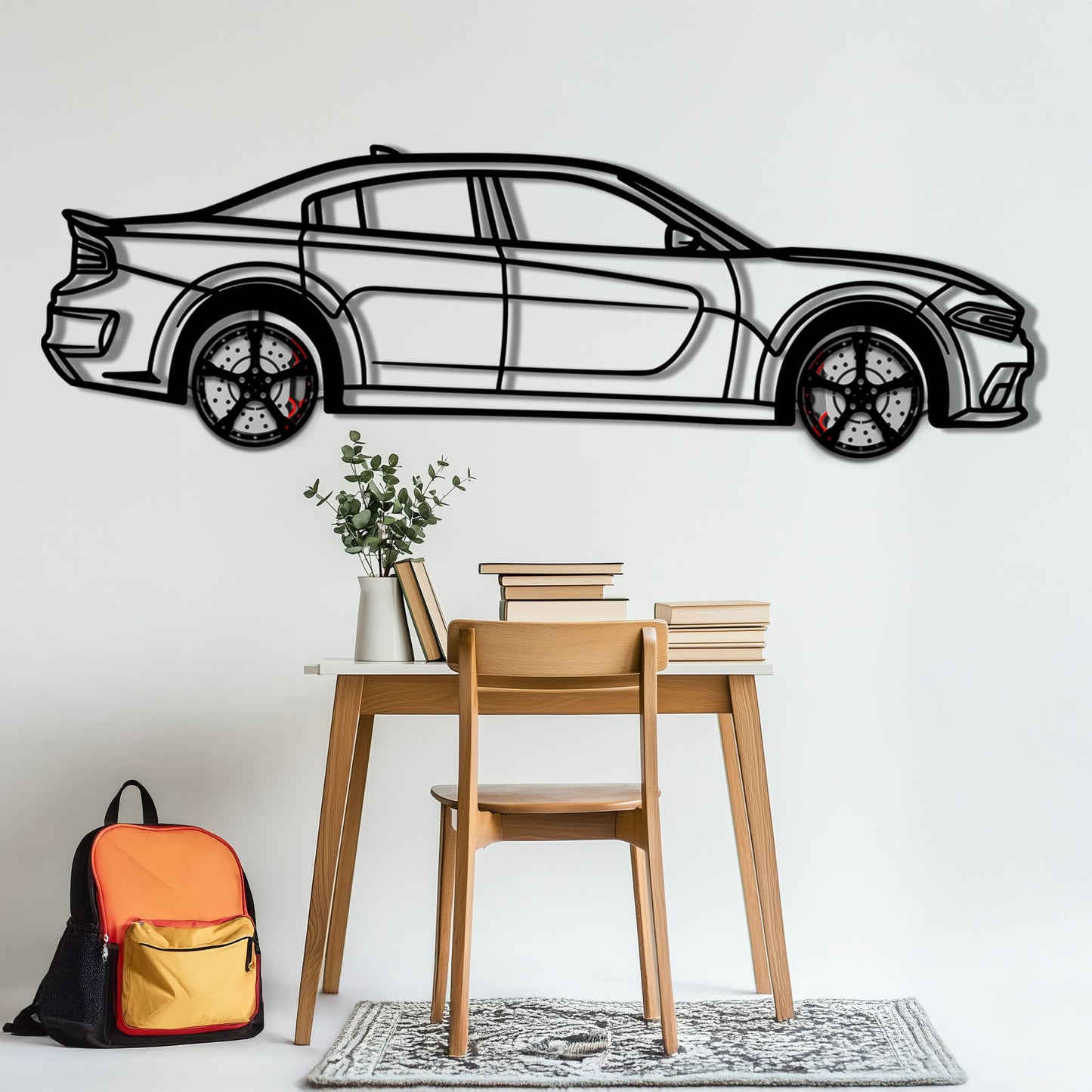 Dodge Charger SRT Metal Car Wall Art with Rotating Wheels - Modern American Muscle Silhouette - Interactive Automotive Wall Decor - KAFMEKA121