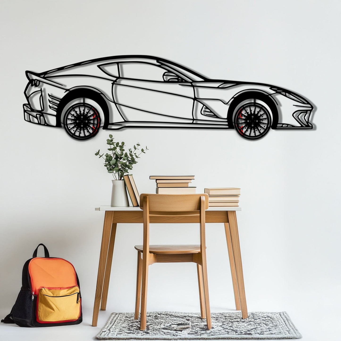 Ferrari 812 Superfast / F12 Metal Car Wall Art with Rotating Wheels - V12 Grand Tourer Silhouette - Interactive Automotive Wall Decor - KAFMEKA127
