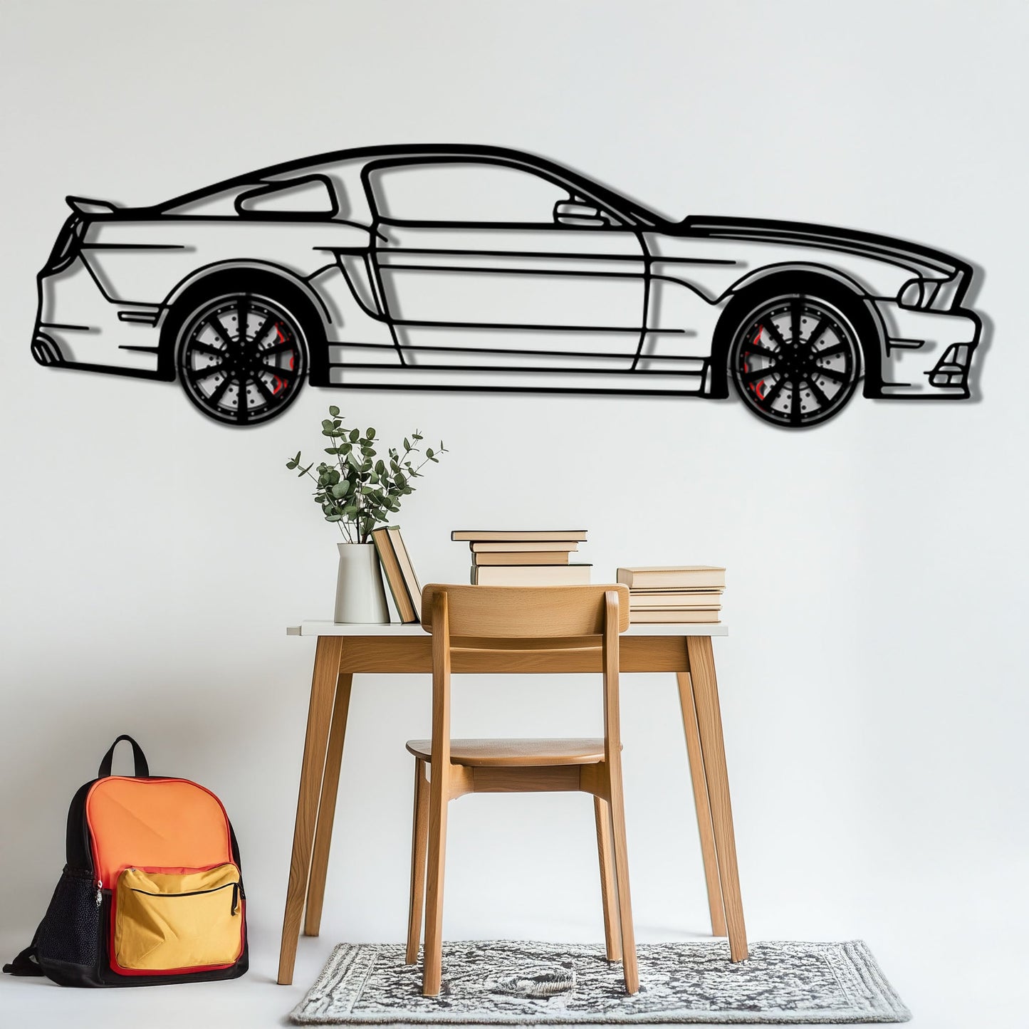 2013 Ford Mustang GT Metal Car Wall Art with Rotating Wheels - S197 Modern Muscle Silhouette - Interactive Automotive Wall Decor- KAFMEKA141