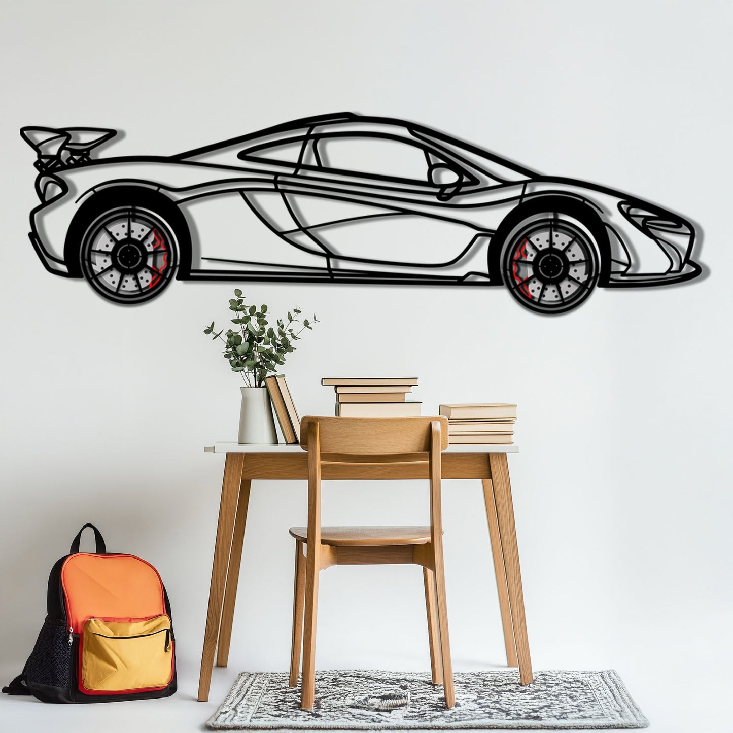 McLaren P1 Metal Car Wall Art with Rotating Wheels - Ultimate Hybrid Hypercar Silhouette - Interactive Automotive Wall Decor - KAFMEKA150