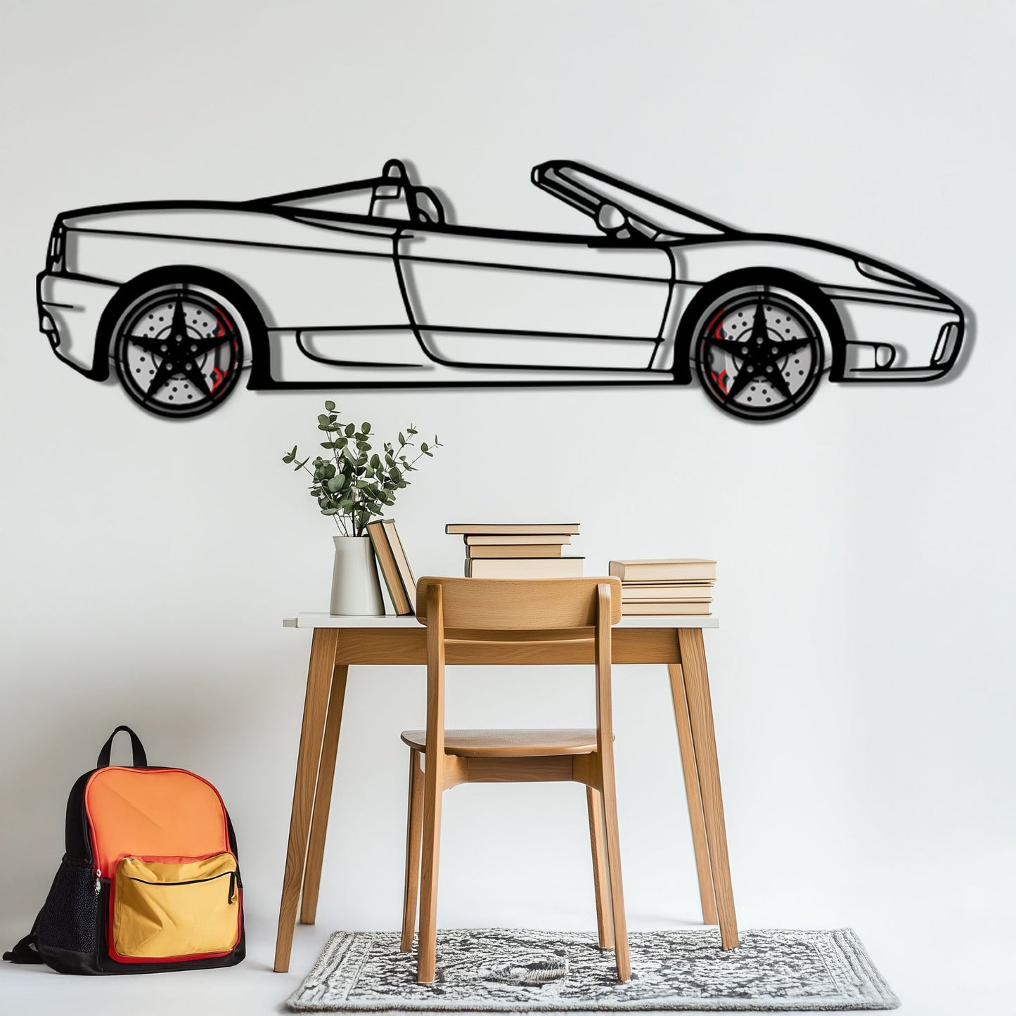Ferrari 360 Spider Metal Car Wall Art with Rotating Wheels - Italian Convertible Supercar Silhouette - Interactive Automotive Wall Decor - KAFMEKA123