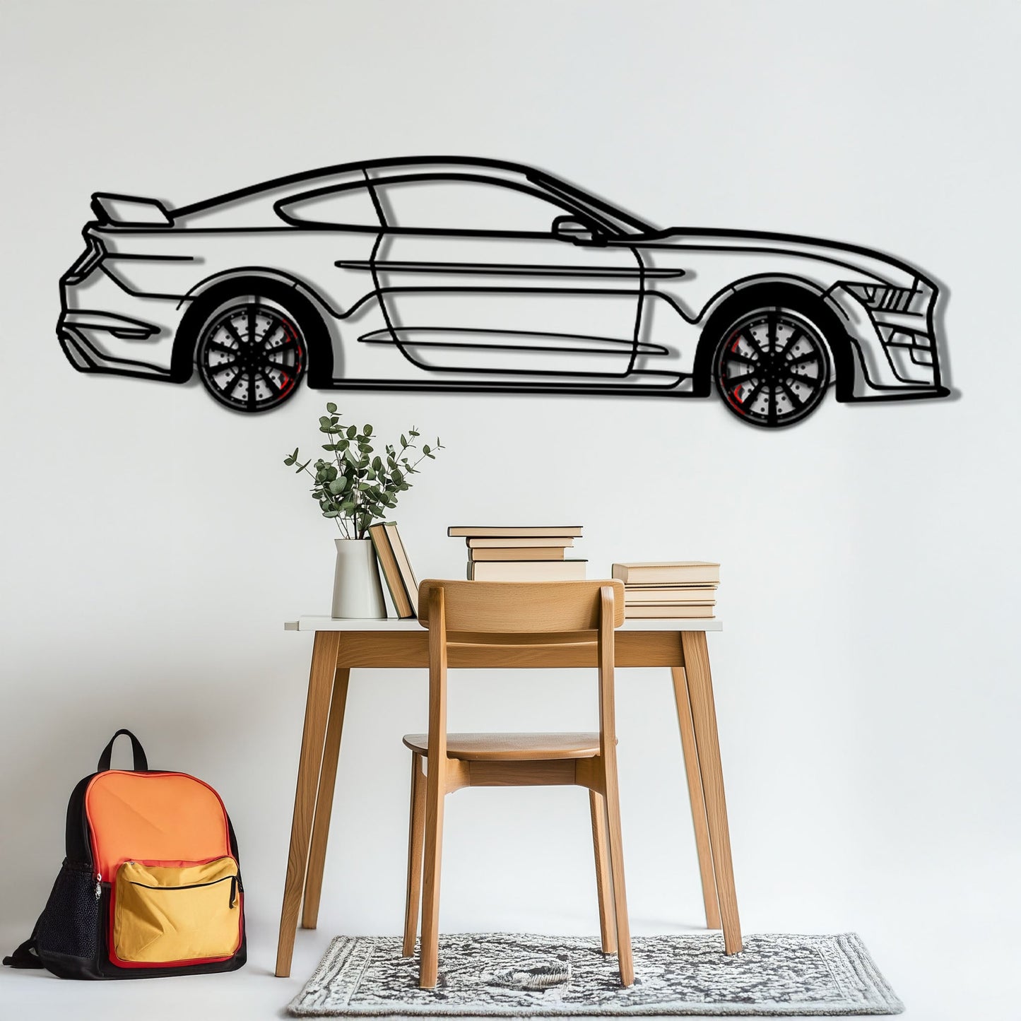 Ford Mustang Shelby GT500 Metal Car Wall Art with Rotating Wheels - Modern Muscle Silhouette Decor - Interactive Automotive Wall Art - KAFMEKA140