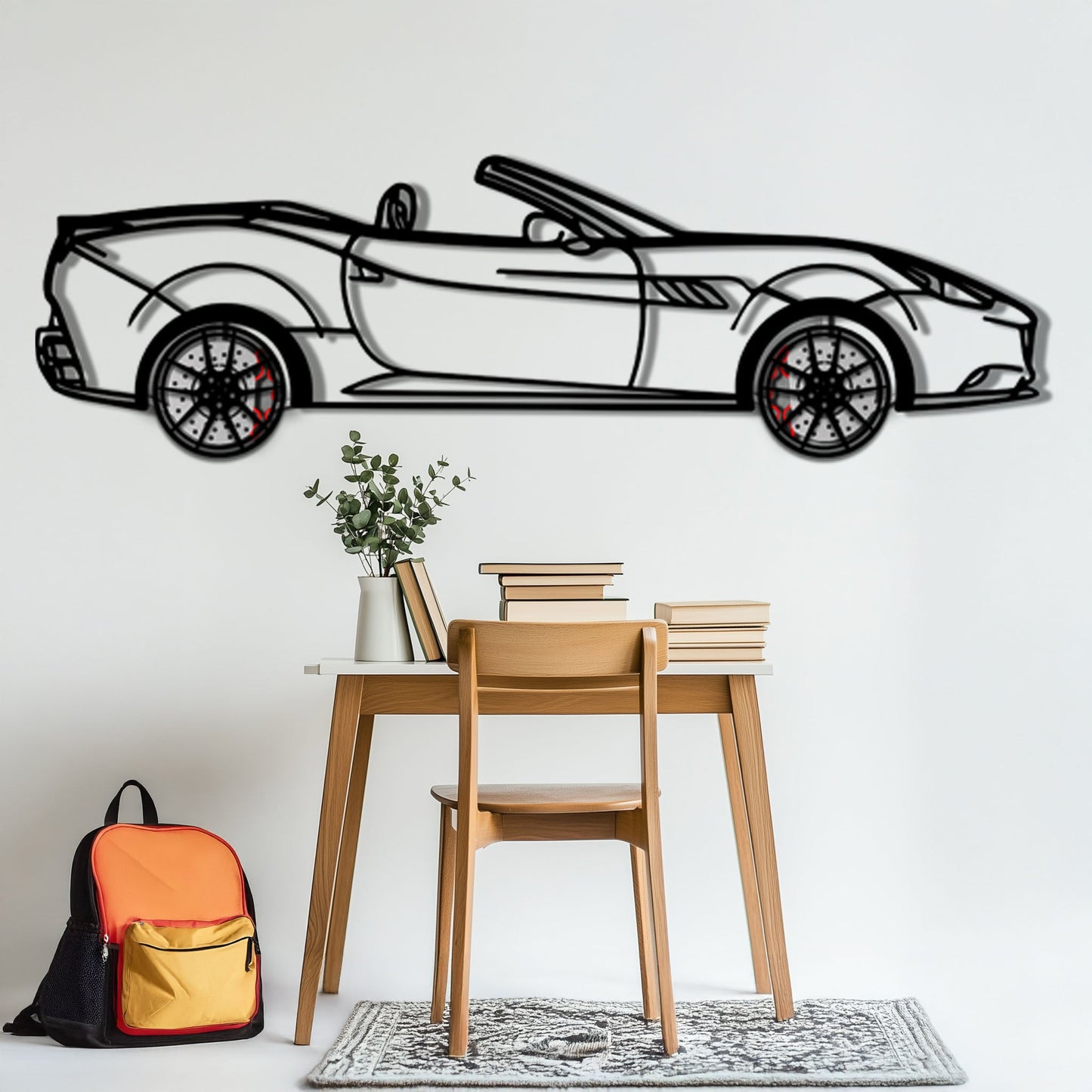 Ferrari California Metal Car Wall Art with Rotating Wheels - Italian V8 Grand Tourer Silhouette - Interactive Automotive Wall Decor - KAFMEKA130