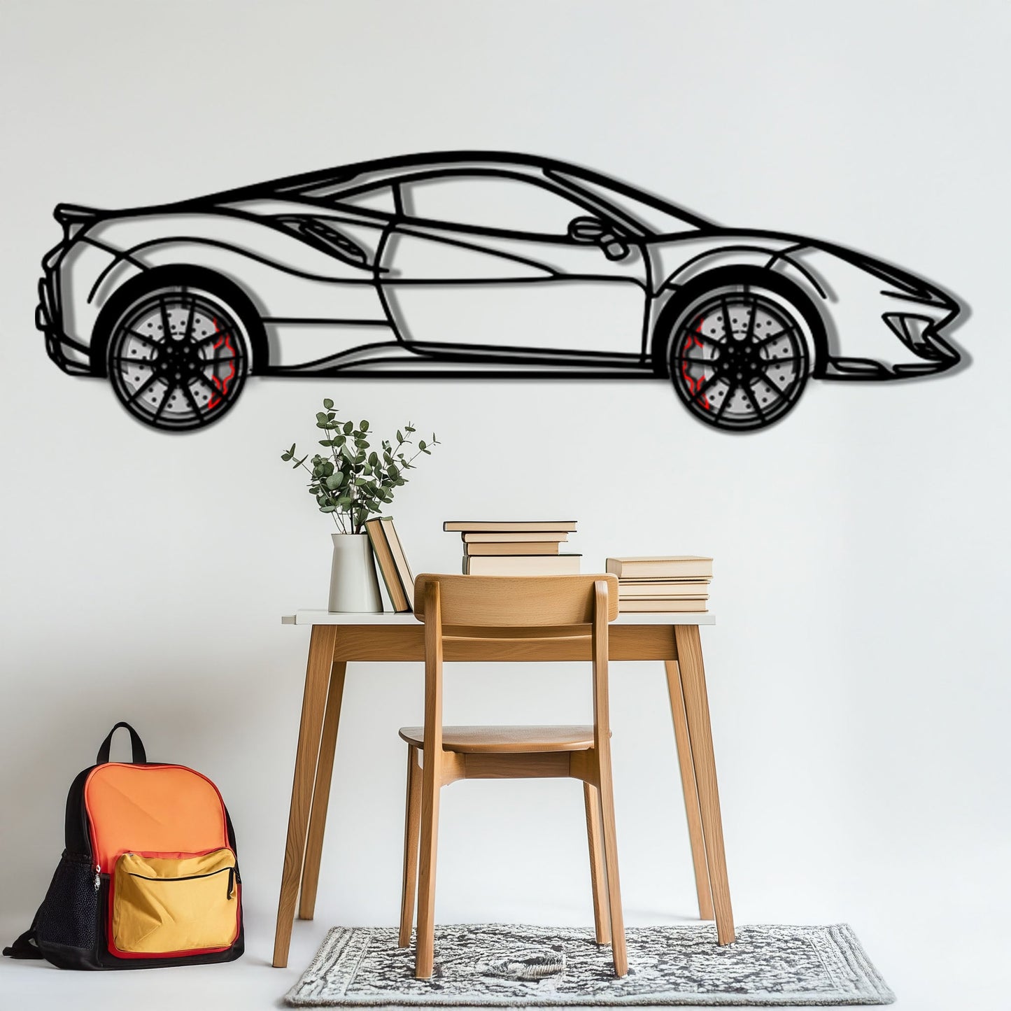 Ferrari 488 Pista Metal Car Wall Art with Rotating Wheels - Track-Focused Italian V8 Silhouette - Interactive Automotive Wall Decor - KAFMEKA128