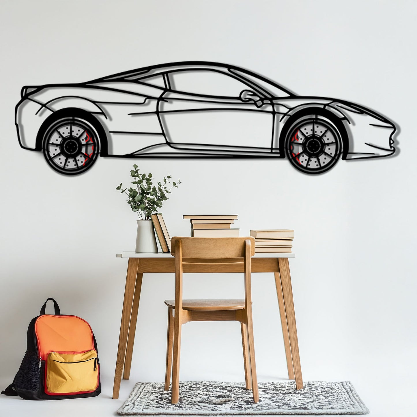 Ferrari 458 Italia Metal Car Wall Art with Rotating Wheels - V8 Supercar Silhouette Decor - Interactive Automotive Wall Art - KAFMEKA124