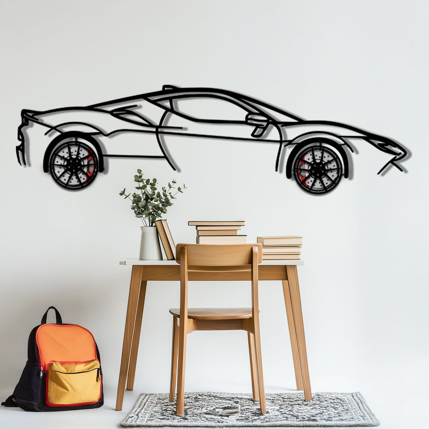 Ferrari SF90 Stradale Metal Car Wall Art with Rotating Wheels - Hybrid Hypercar Silhouette - Interactive Automotive Wall Decor - KAFMEKA135