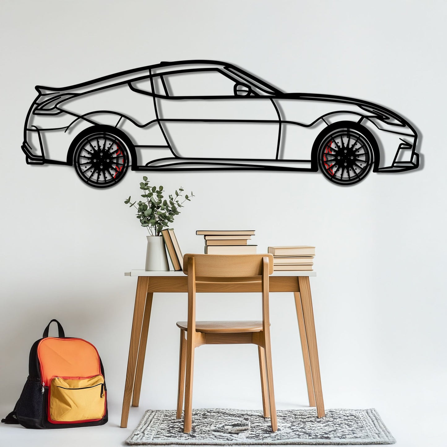 Nissan 350Z Metal Car Wall Art with Rotating Wheels - JDM Fairlady Z33 Silhouette - Interactive Automotive Wall Decor - KAFMEKA153