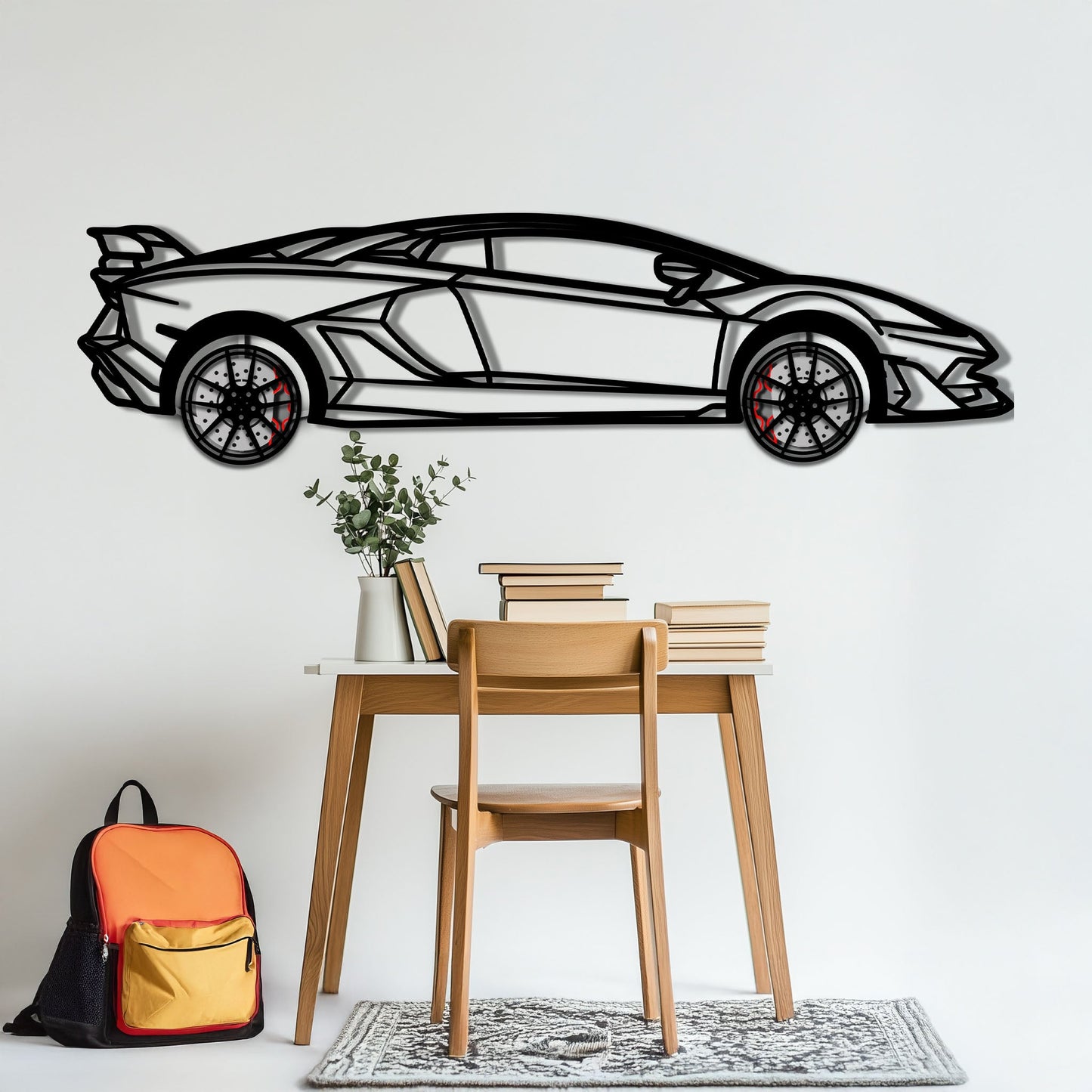 Lamborghini Aventador Metal Car Wall Art with Rotating Wheels - Italian V12 Hypercar Silhouette - Interactive Automotive Wall Decor - KAFMEKA145