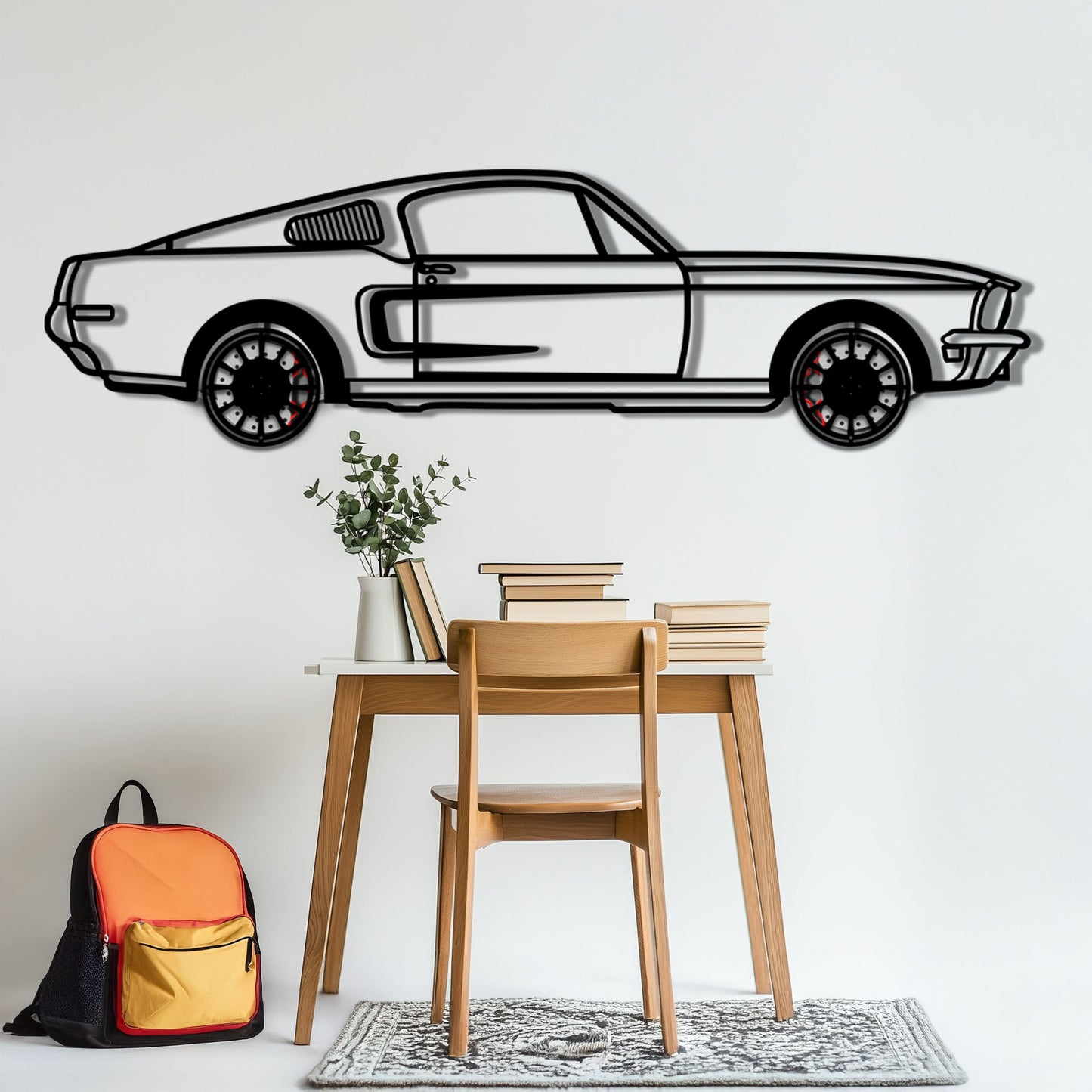 Ford Mustang GT Metal Car Wall Art with Rotating Wheels - Classic American Muscle Silhouette - Interactive Automotive Wall Decor - KAFMEKA137