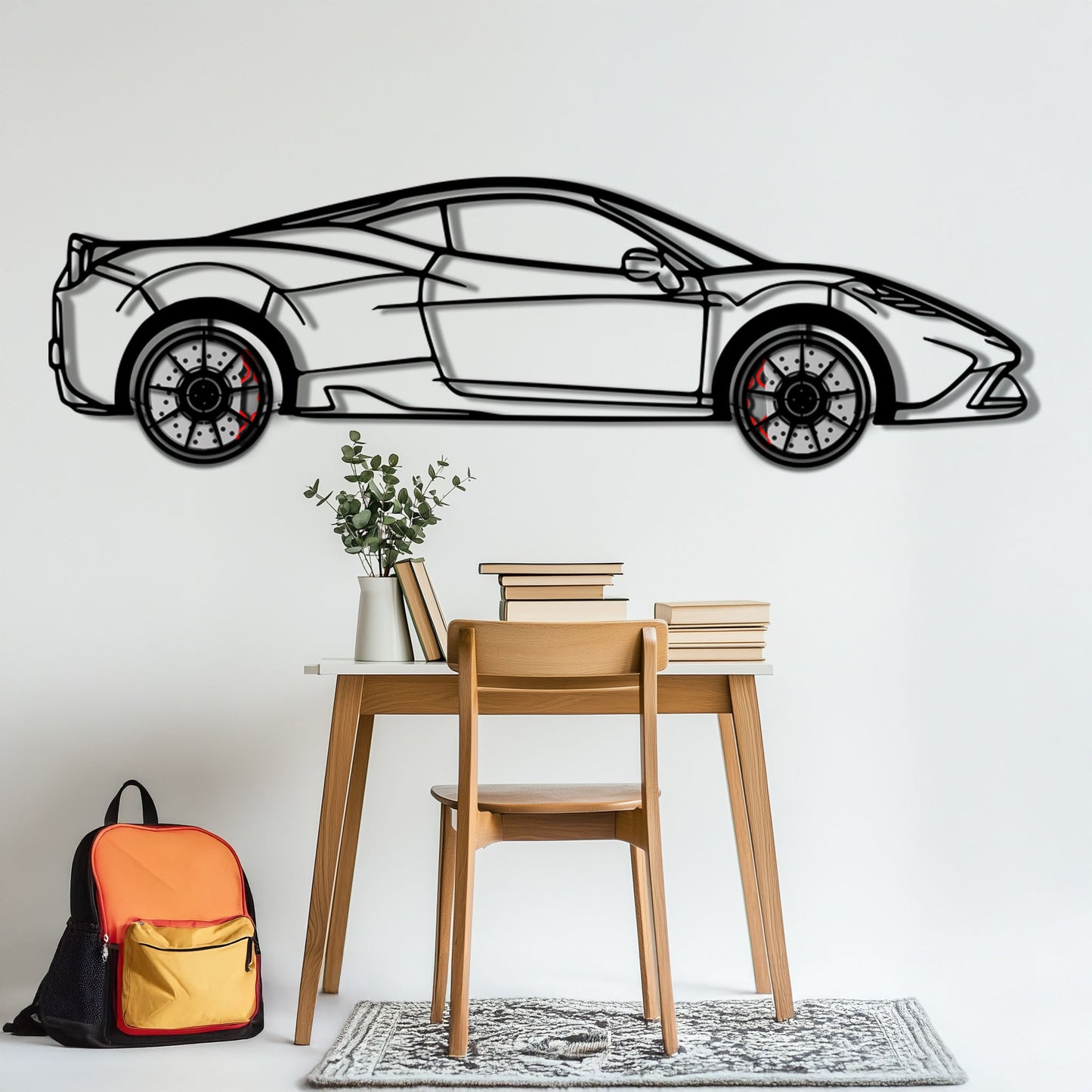 Ferrari 458 Speciale Metal Car Wall Art with Rotating Wheels - Track-Focused V8 Silhouette - Interactive Automotive Wall Decor - KAFMEKA125
