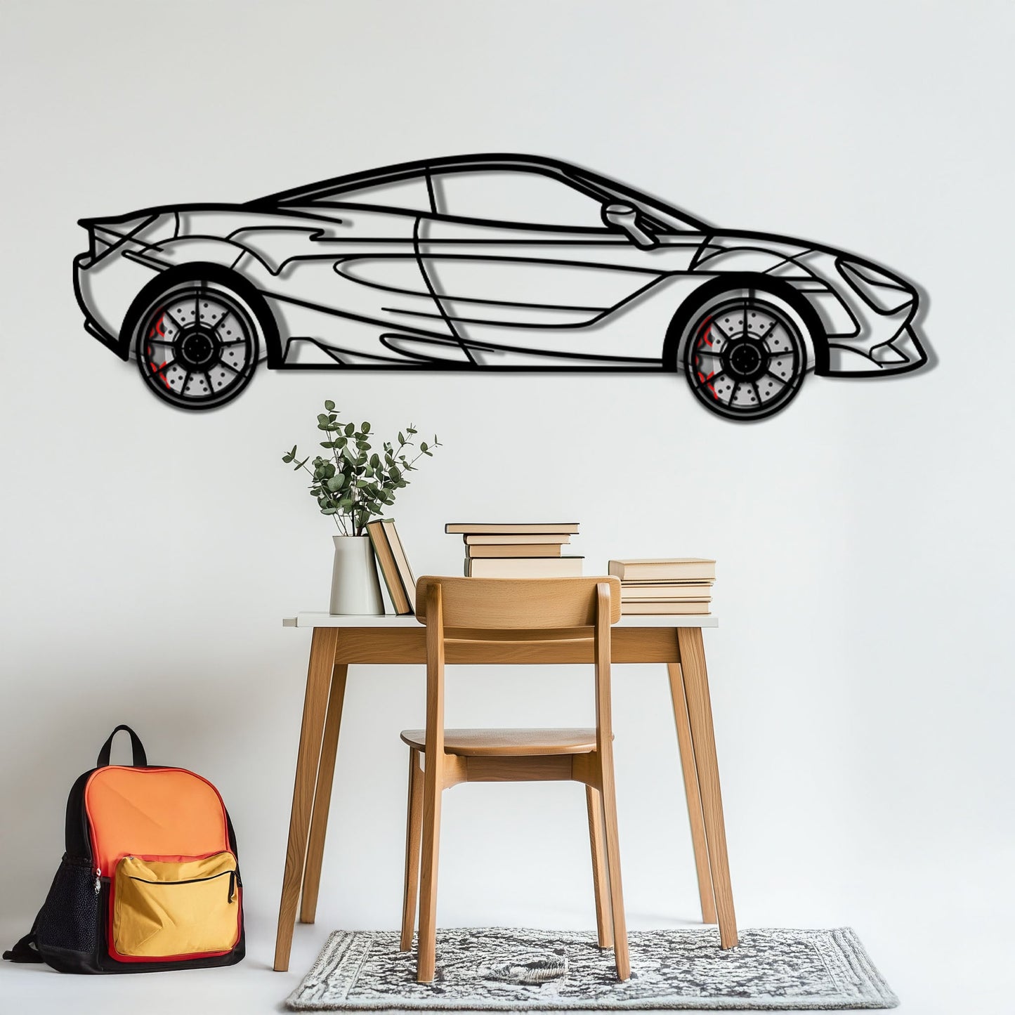 McLaren 720S Metal Car Wall Art with Rotating Wheels - British Supercar Silhouette - Interactive Automotive Wall Decor - KAFMEKA149