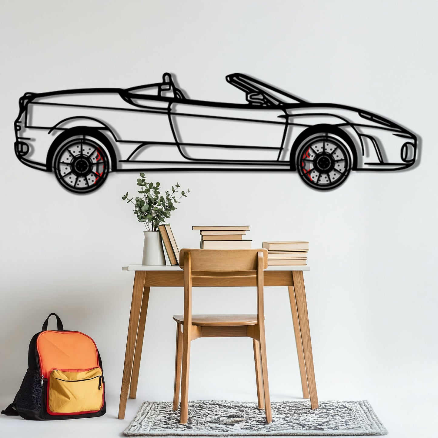 Ferrari F430 Spider Metal Car Wall Art with Rotating Wheels - Italian Convertible Supercar Silhouette - Interactive Automotive Wall Decor - KAFMEKA134