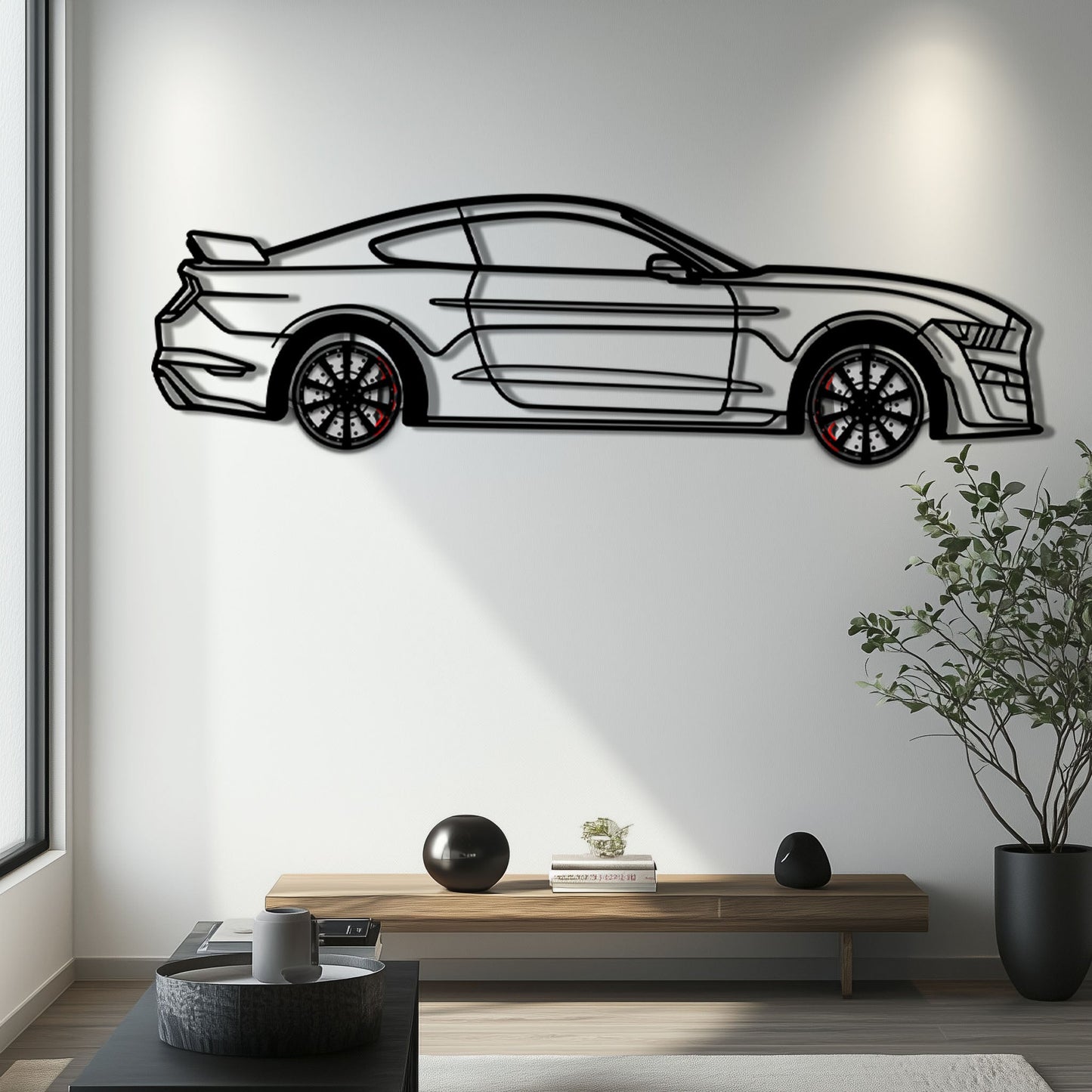 Ford Mustang Shelby GT500 Metal Car Wall Art with Rotating Wheels - Modern Muscle Silhouette Decor - Interactive Automotive Wall Art - KAFMEKA140