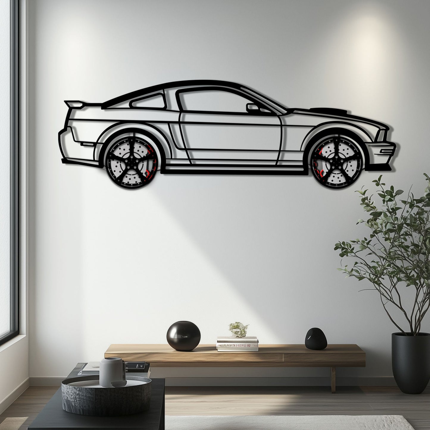 Ford Mustang GTR (2008) Metal Car Wall Art with Rotating Wheels - Modern Muscle Silhouette Decor - Interactive Automotive Wall Art - KAFMEKA139