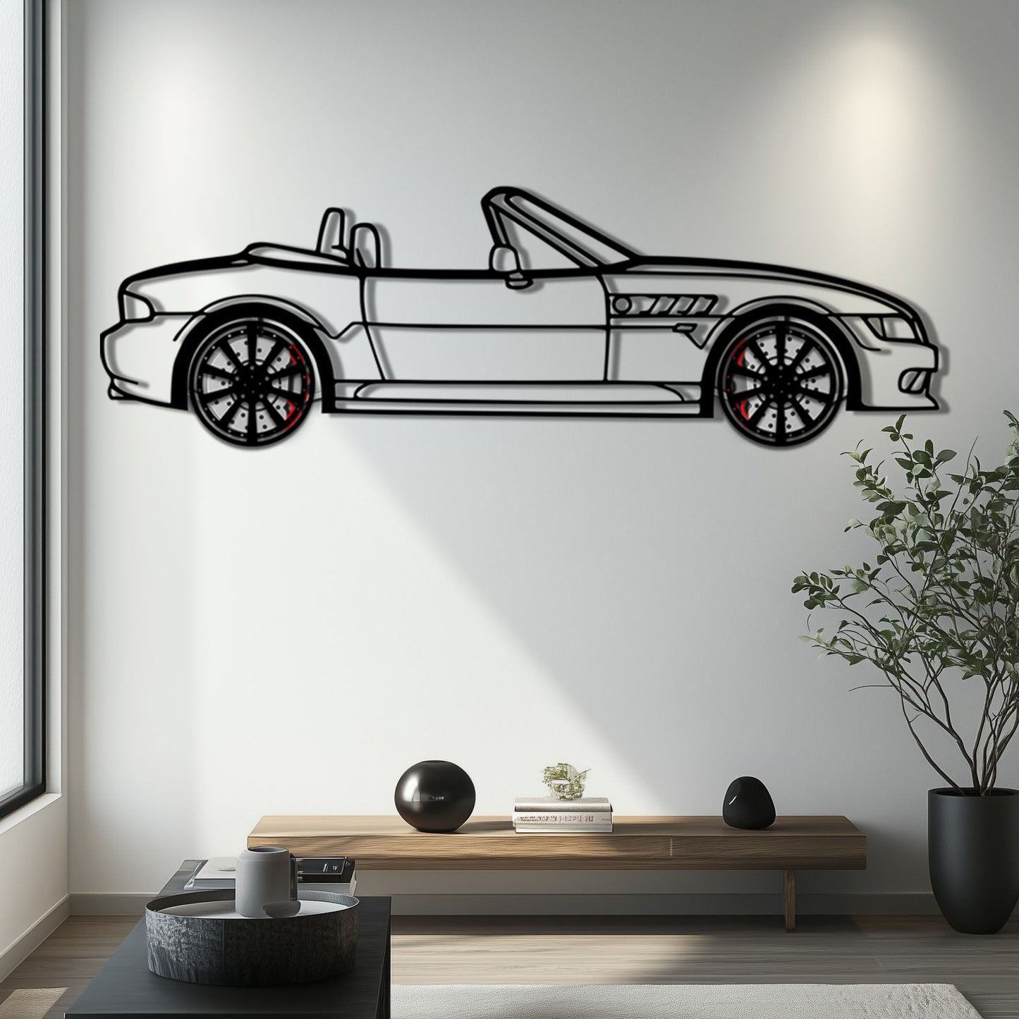 BMW Z3 Metal Car Wall Art with Rotating Wheels - Classic Roadster Silhouette Decor - Interactive Automotive Wall Art - KAFMEKA112