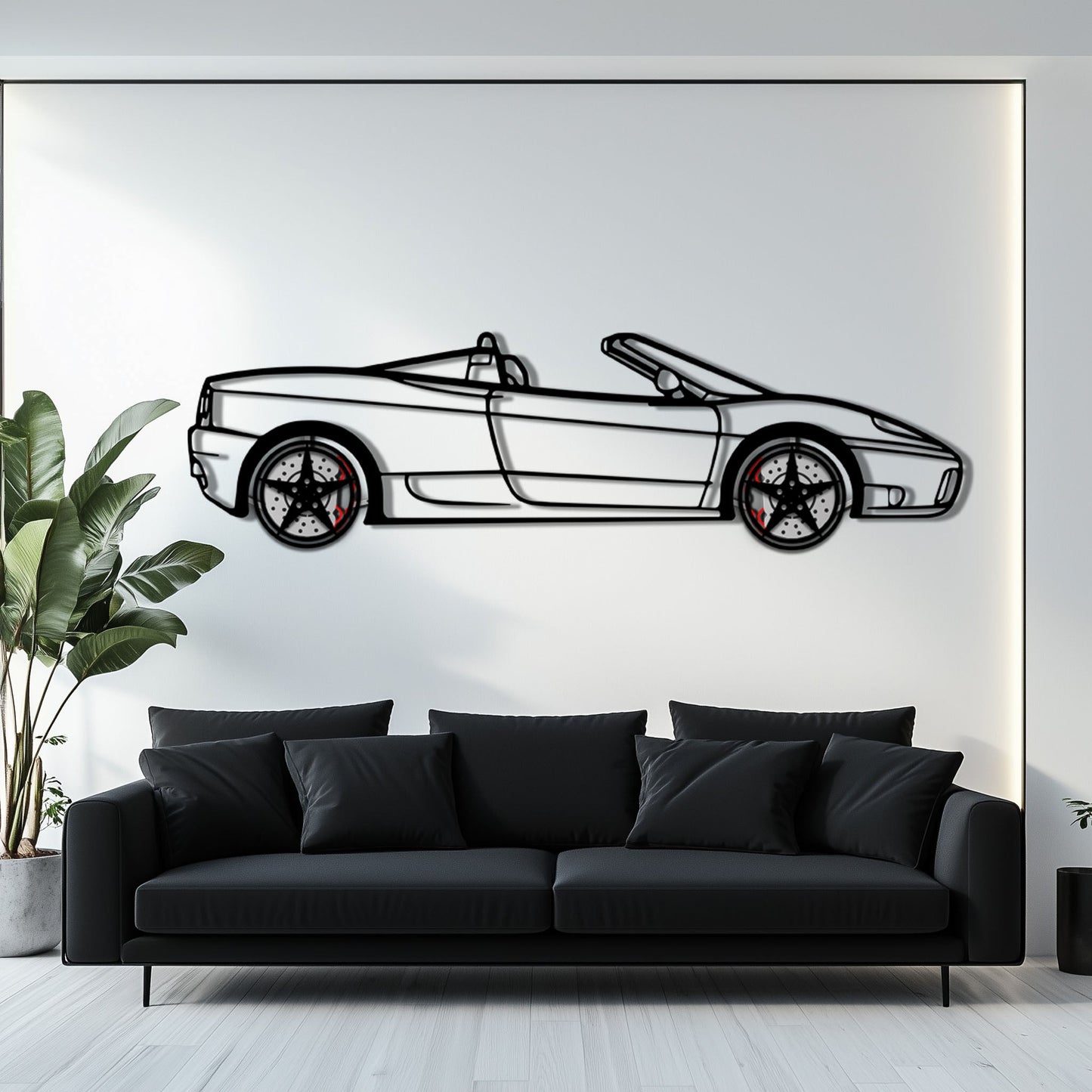 Ferrari 360 Spider Metal Car Wall Art with Rotating Wheels - Italian Convertible Supercar Silhouette - Interactive Automotive Wall Decor - KAFMEKA123