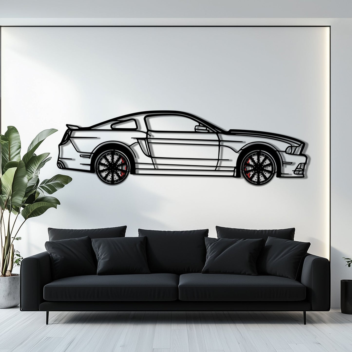 2013 Ford Mustang GT Metal Car Wall Art with Rotating Wheels - S197 Modern Muscle Silhouette - Interactive Automotive Wall Decor- KAFMEKA141