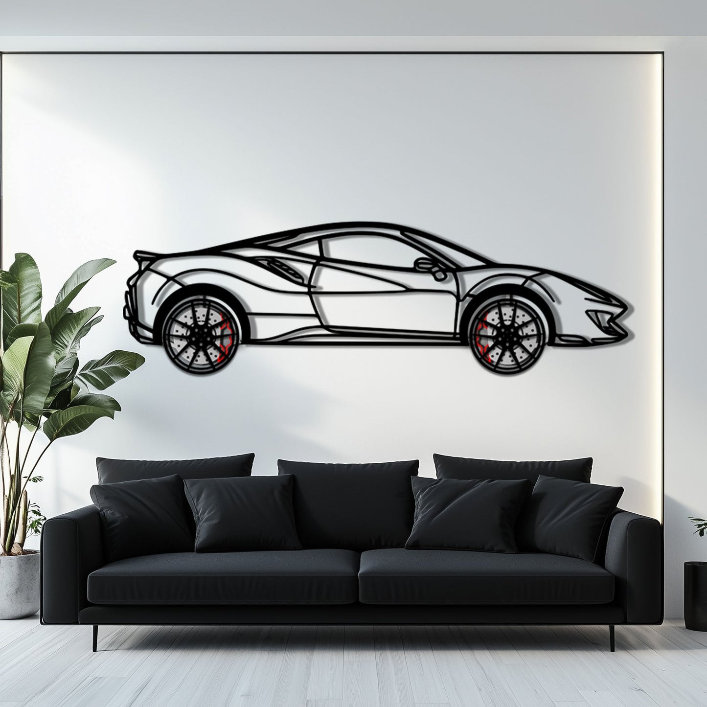 Ferrari 488 Pista Metal Car Wall Art with Rotating Wheels - Track-Focused Italian V8 Silhouette - Interactive Automotive Wall Decor - KAFMEKA128