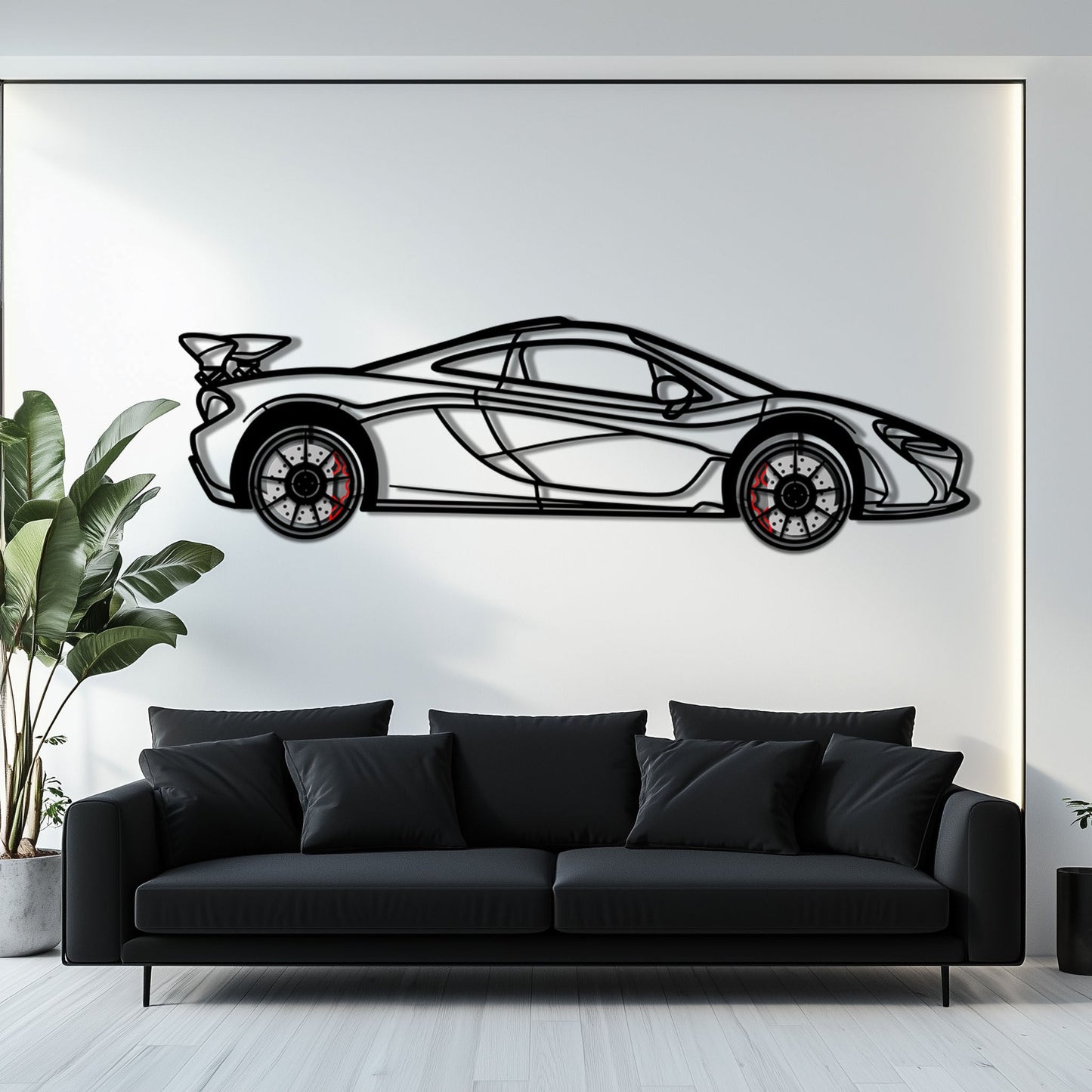 McLaren P1 Metal Car Wall Art with Rotating Wheels - Ultimate Hybrid Hypercar Silhouette - Interactive Automotive Wall Decor - KAFMEKA150