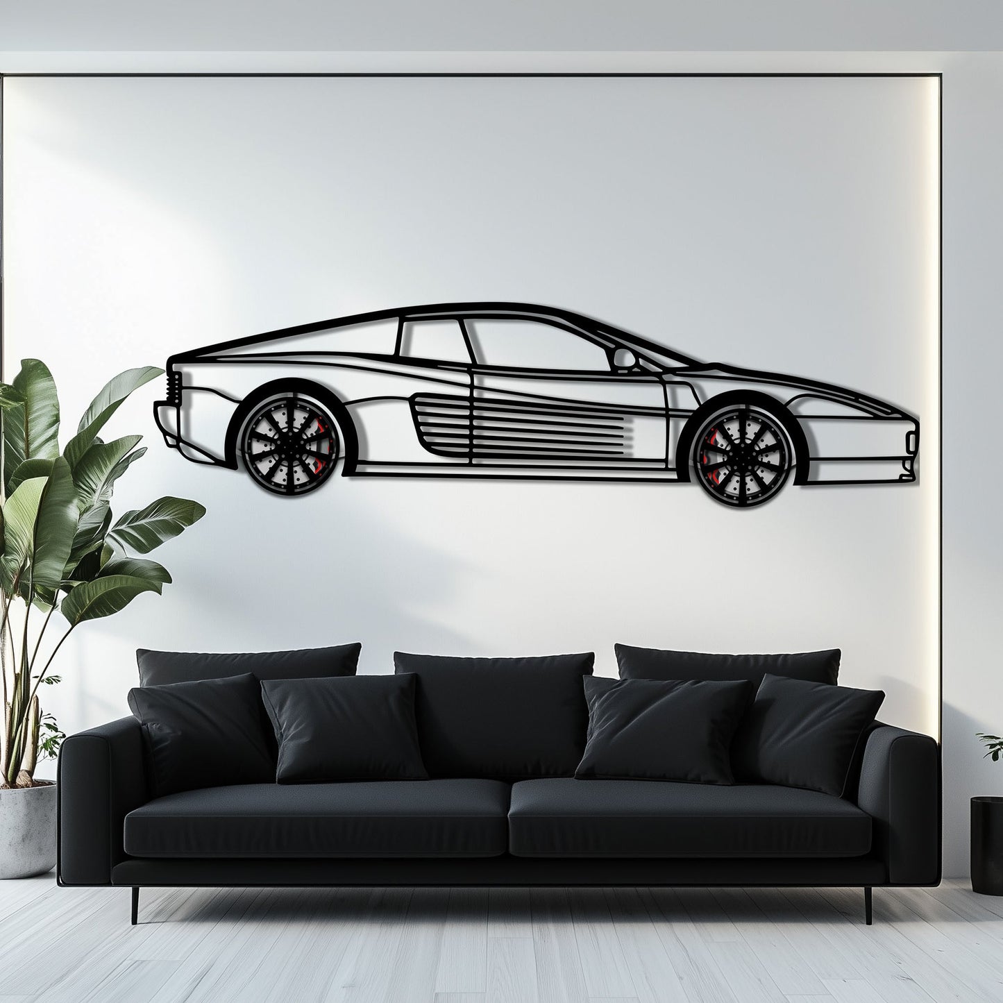 Ferrari Testarossa Metal Car Wall Art with Rotating Wheels - Iconic 80s Supercar Silhouette - Interactive Retro Automotive Decor - KAFMEKA136