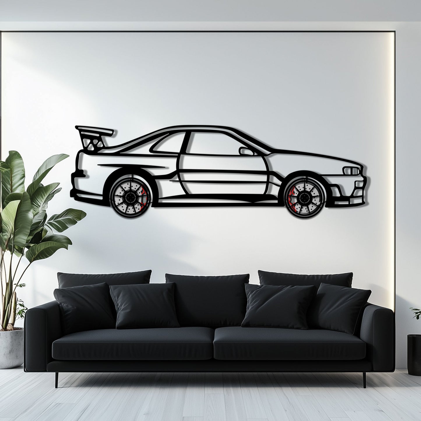 Nissan Skyline GT-R R34 Metal Car Wall Art with Rotating Wheels - "Godzilla" JDM Legend Silhouette - Interactive Automotive Wall Decor - KAFMEKA152
