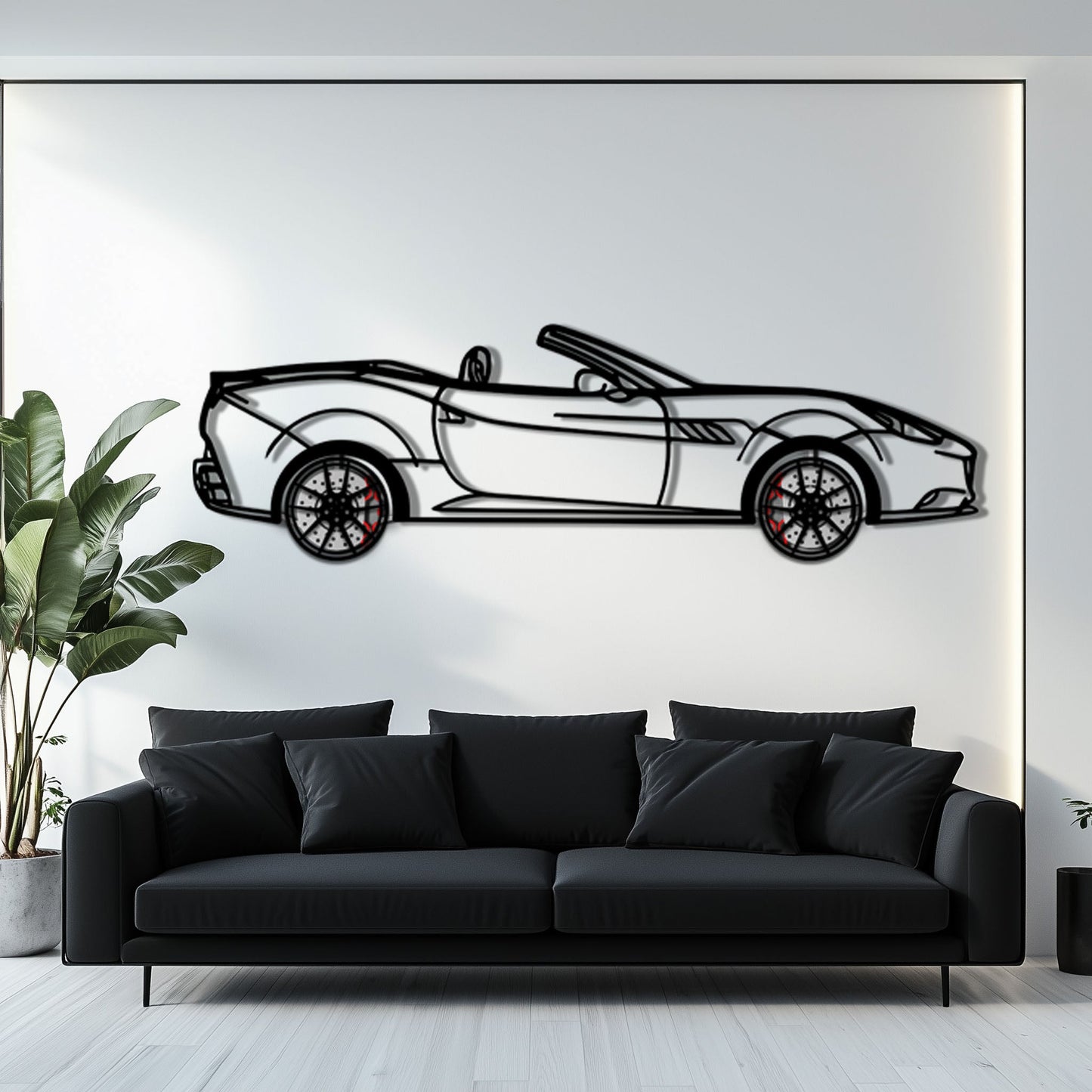 Ferrari California Metal Car Wall Art with Rotating Wheels - Italian V8 Grand Tourer Silhouette - Interactive Automotive Wall Decor - KAFMEKA130