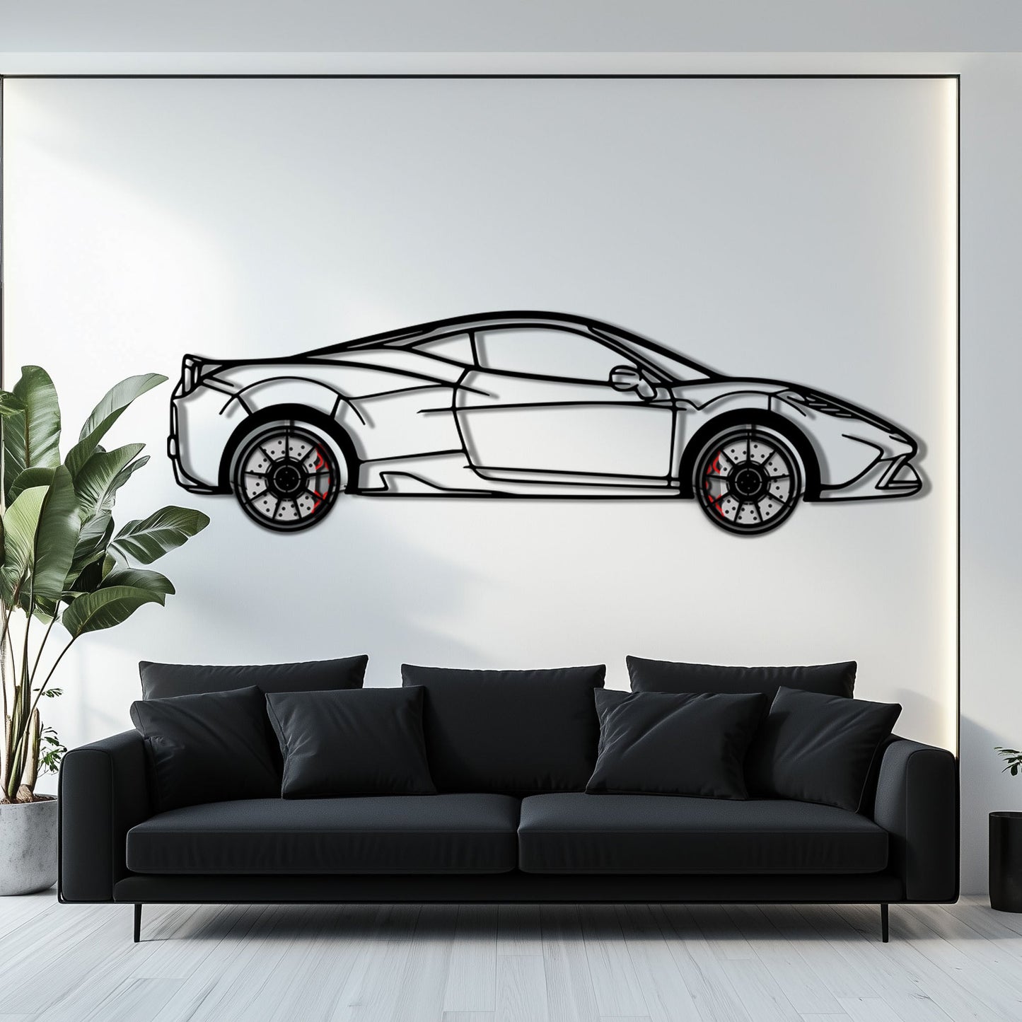 Ferrari 458 Speciale Metal Car Wall Art with Rotating Wheels - Track-Focused V8 Silhouette - Interactive Automotive Wall Decor - KAFMEKA125