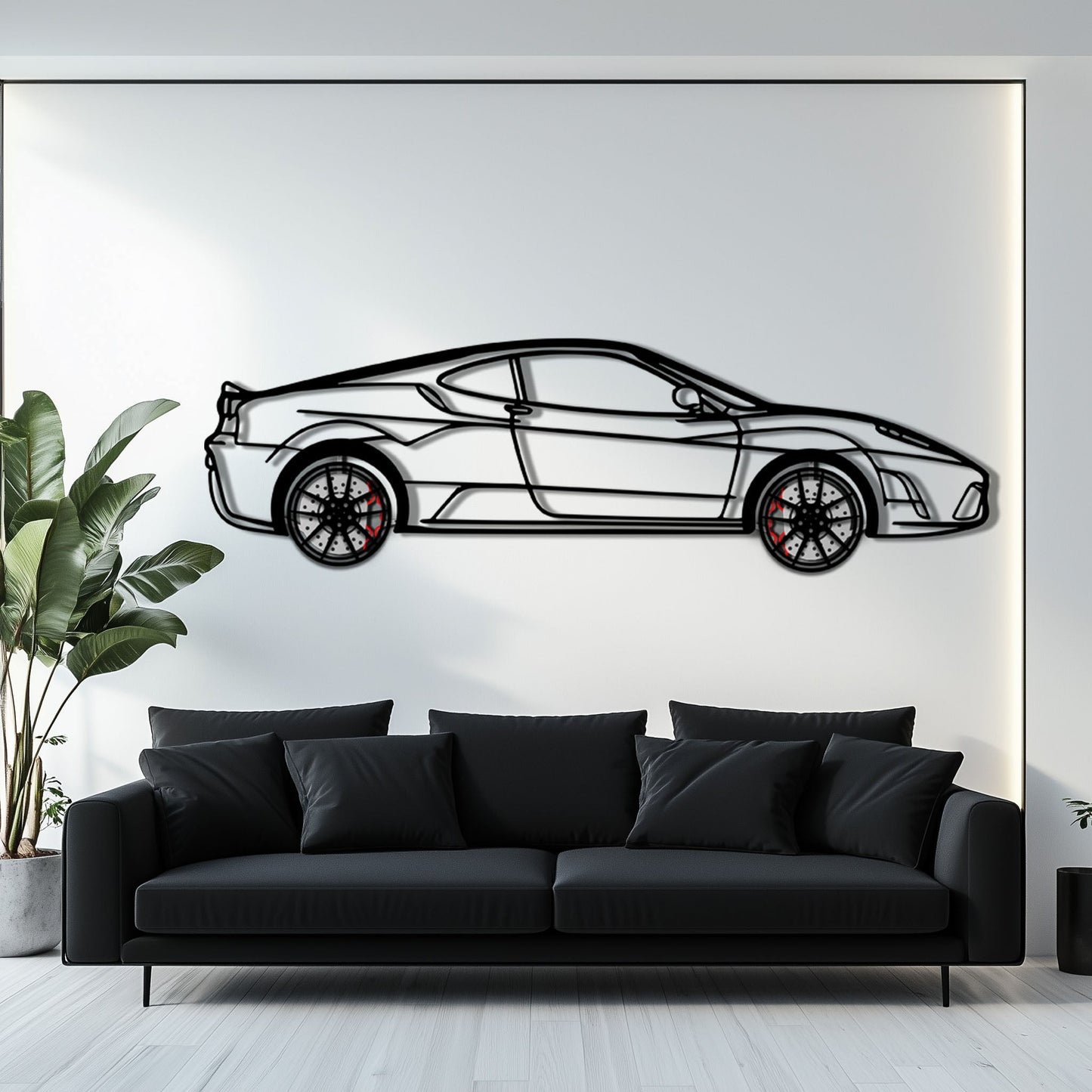Ferrari F430 Scuderia Metal Car Wall Art with Rotating Wheels - Track-Focused V8 Silhouette - Interactive Automotive Wall Art - KAFMEKA133