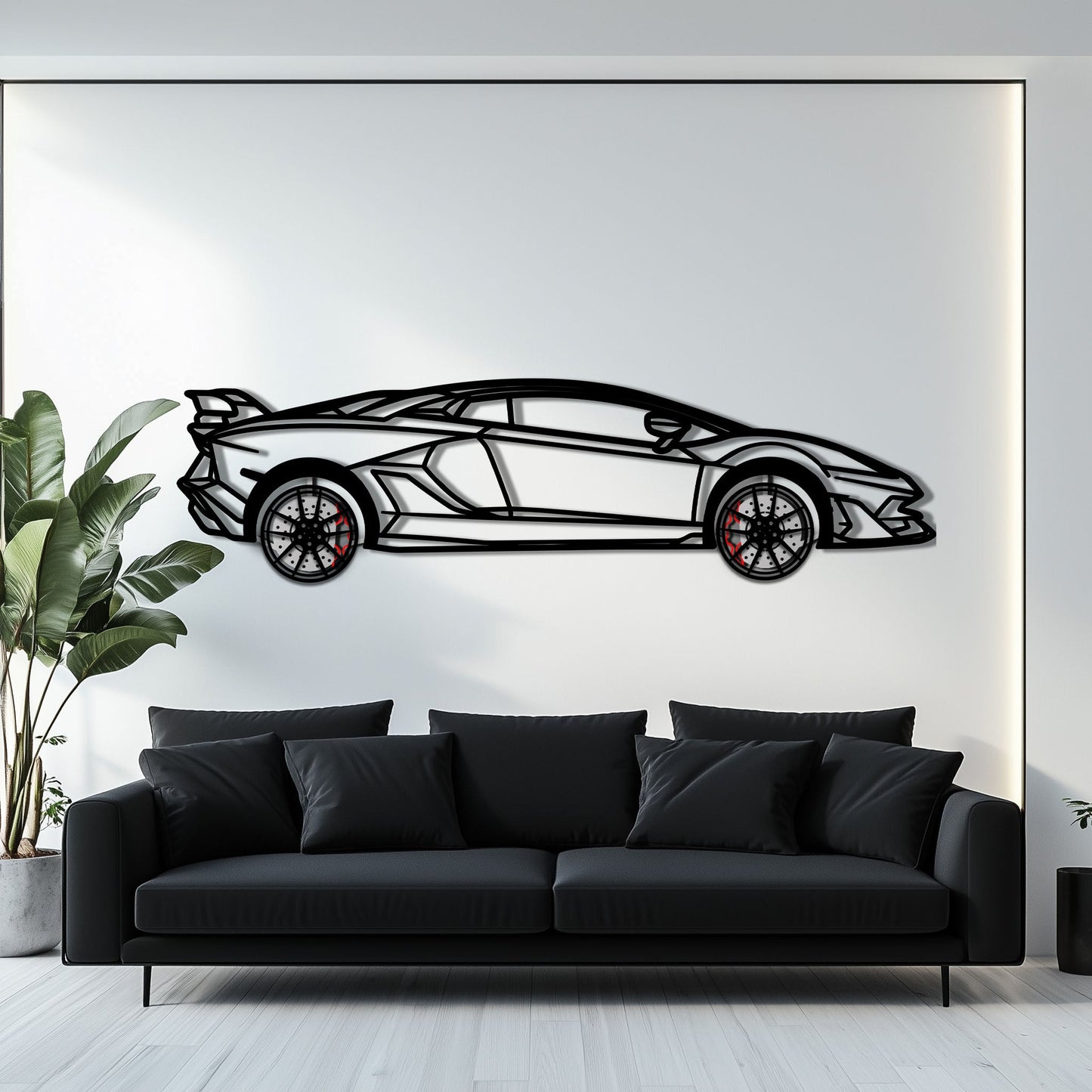 Lamborghini Aventador Metal Car Wall Art with Rotating Wheels - Italian V12 Hypercar Silhouette - Interactive Automotive Wall Decor - KAFMEKA145