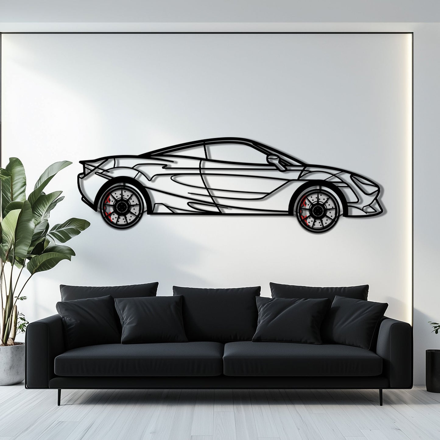 McLaren 720S Metal Car Wall Art with Rotating Wheels - British Supercar Silhouette - Interactive Automotive Wall Decor - KAFMEKA149