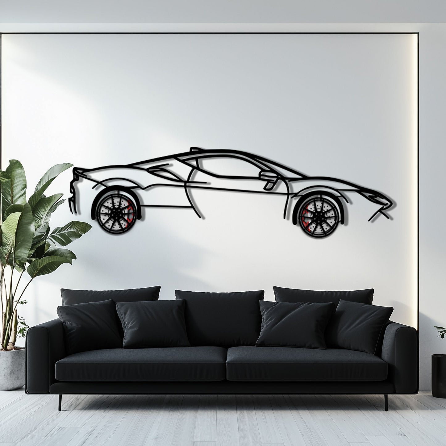 Ferrari SF90 Stradale Metal Car Wall Art with Rotating Wheels - Hybrid Hypercar Silhouette - Interactive Automotive Wall Decor - KAFMEKA135