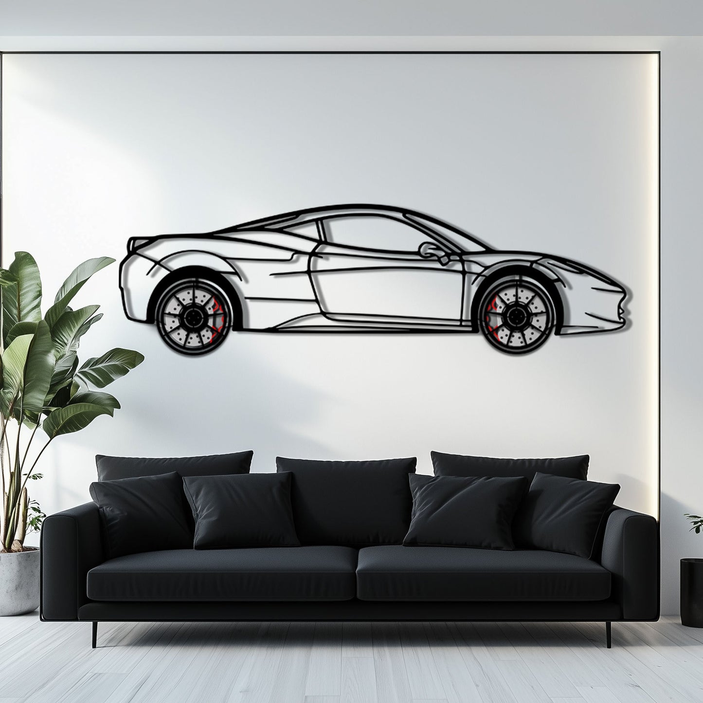 Ferrari 458 Italia Metal Car Wall Art with Rotating Wheels - V8 Supercar Silhouette Decor - Interactive Automotive Wall Art - KAFMEKA124